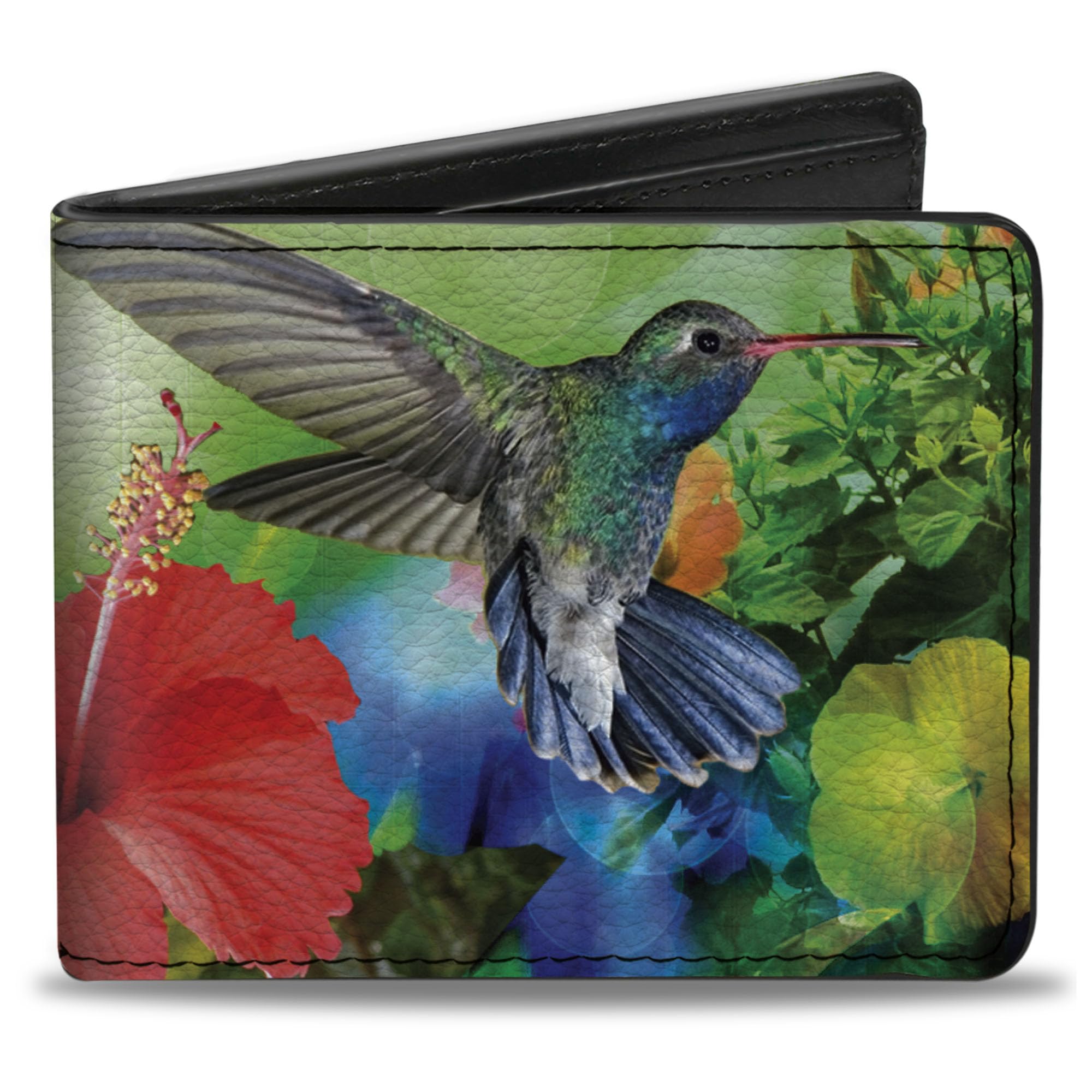 Buckle-Down Men's Wallet, Bifold, Vivid Hummingbird Garden, Vegan Leather, Multi, 4.0