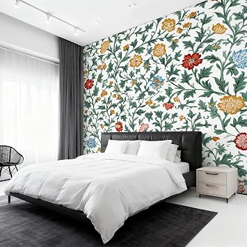 Vintage Floral Wallpaper, William Morris Wall Mural for Living Room, Bedroom, Non-Woven Wall Papaer Decoration, Photo Wallpaper & Home Decor, 150x105 cm WxH K-MZ&6
