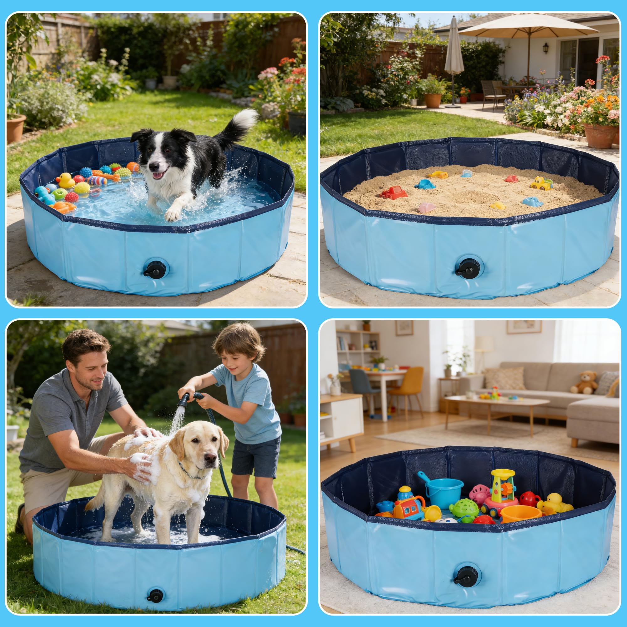 Faltbare Hundepool, nutzbar als Hundeplanschbecken Hundebadewanne Swimmingpool oder Bällebad für Klein Große Hunde, 160x30cm