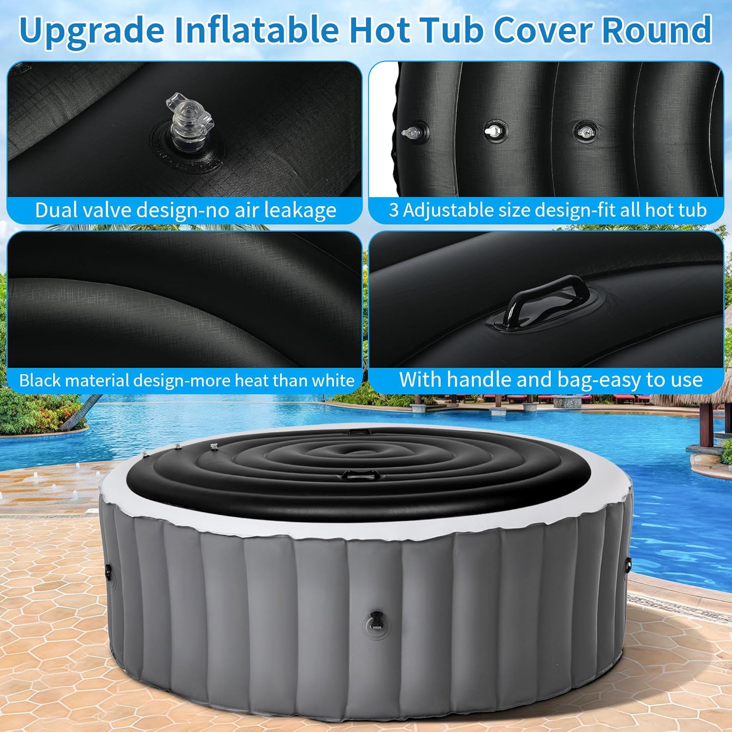 Inflatable Hot Tub Cover with Handle 4.2-6 FT Hot tub Covers Replacement Hot Tub Lid Protector Fit Outdoor Windproof Rain-Proof Snow-Proof