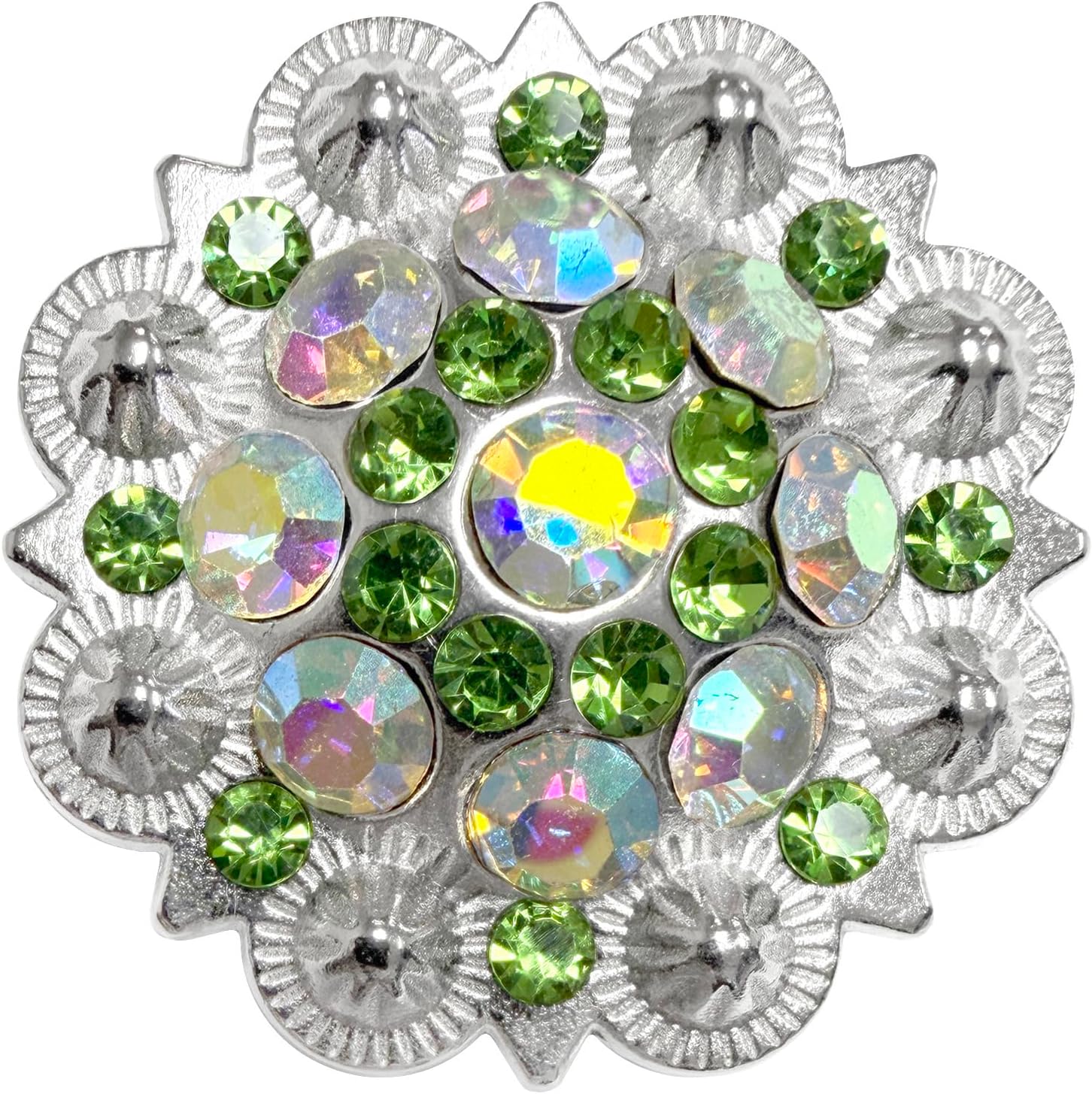 Rhinestone Conchos 1-1/2" Scalloped Edge Engraved Concho Screwback, Pack of 12 PCS (Crystal AB)