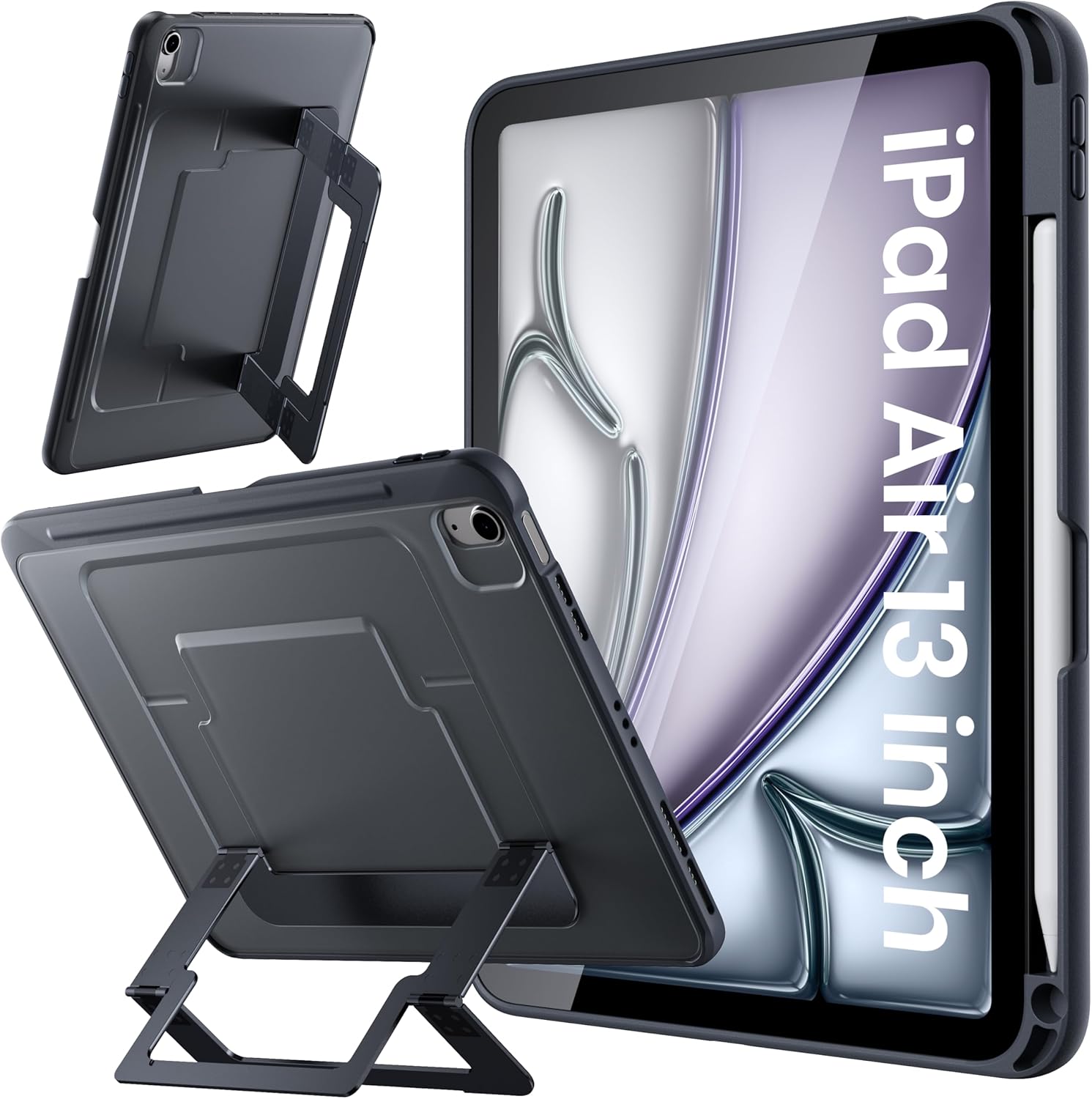 WSKEN for iPad Air 13 Inch Case - M4/M3/M2 (2026/2025/2024), Multi Adjustable Kickstand Cover, Ultra-Stable Cover with Pencil Holder, Shockproof Protective Design for iPad Air 13 Inch Case, Black