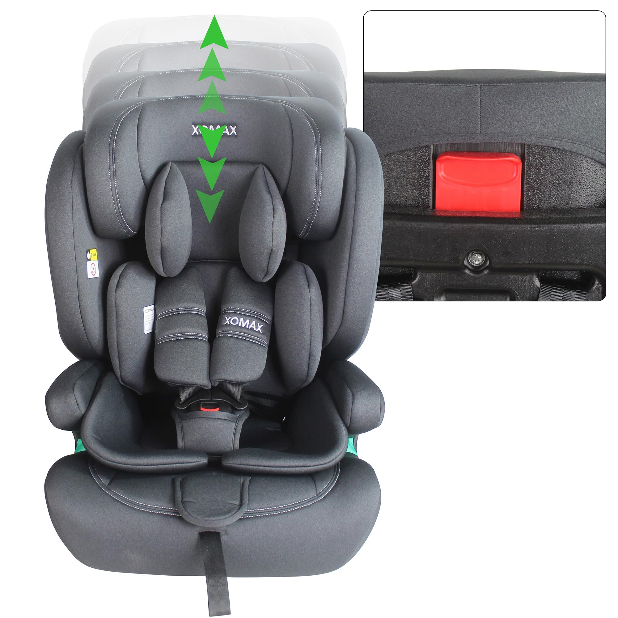 XOMAX LM238 Seggiolino per bambini con ISOFIX I che cresce con te I 9-36 kg, 15 mesi -12 anni, gruppo 1/2/3 I Cintura a 5 punti e a 3 punti I Rivestimento sfoderabile e lavabile I ECE R129 I antracite