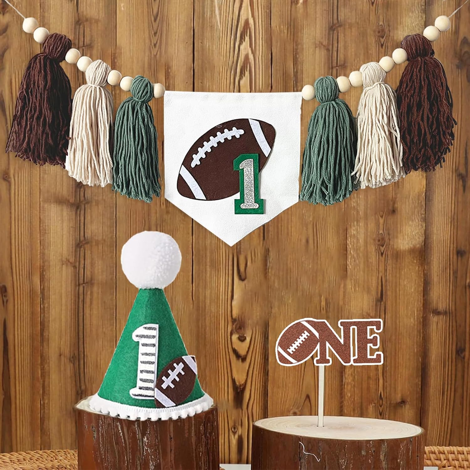 Football 1st Birthday High Chair Banner Decorations for Boy Girl 1st Birthday High Chair Banner One Cake Topper for Newborn to 12 Months First Party Decoration