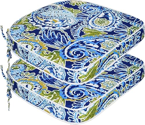 JMGBird Juego de 2 cojines para sillas de exterior, 16 x 17 pulgadas de ancho con lazos, almohadillas para sillas de exterior para muebles de patio