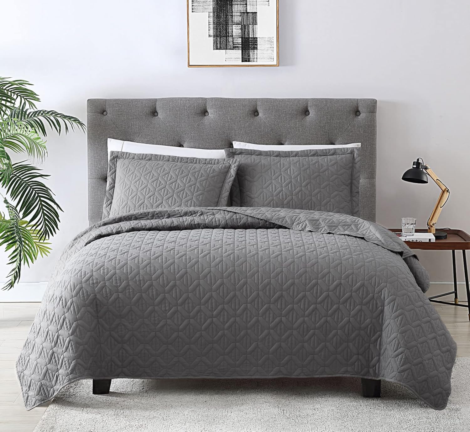 EXQ Home Quilt Set Full/Queen Size Grey 3 Piece,Lightweight