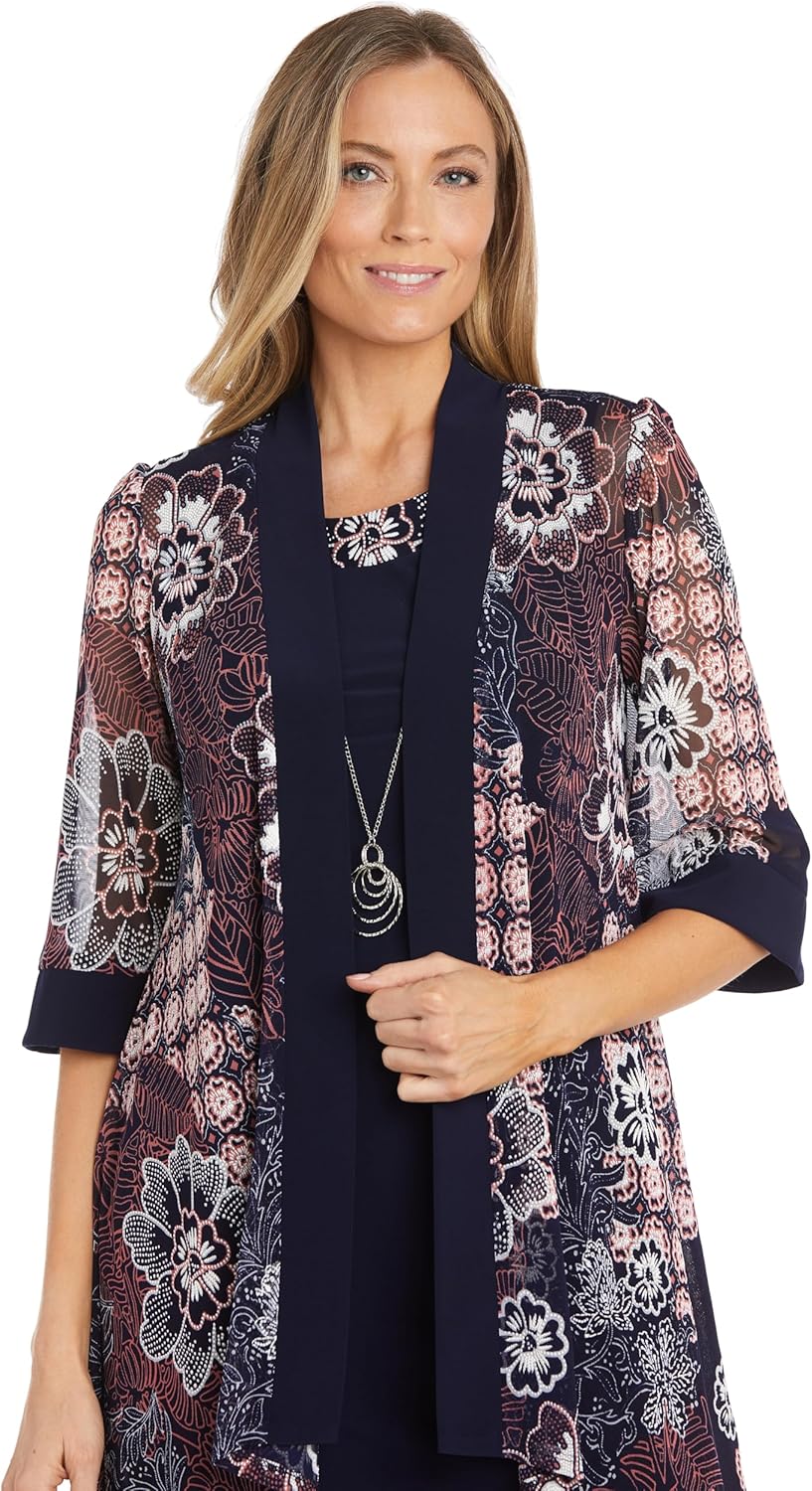 2PC Geometric Pattern Puff Print Mesh Jacket & Dress - Image 2