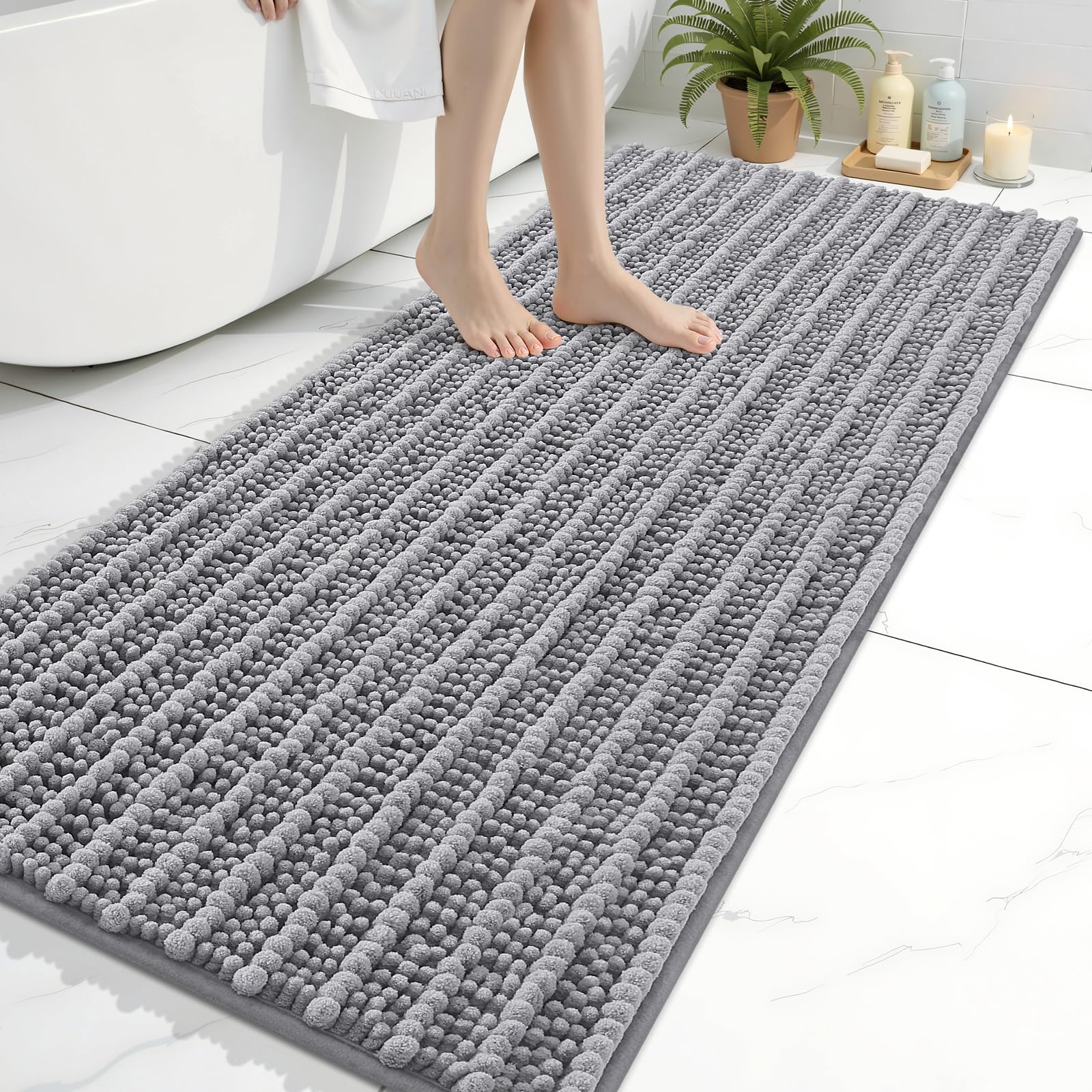 Arotive Bathroom Rugs Mat 60x24, Soft Absorbent Chenille Shaggy Bath Mat