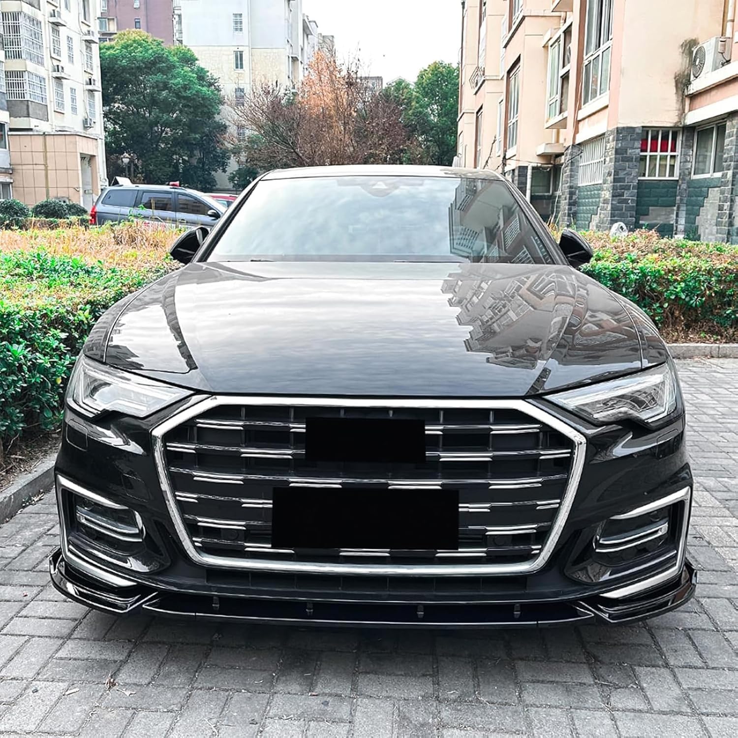 Front Bumper Lip Spoiler Splitter Diffuser Body Kit Compatible with Audi A6 C8 Sline 2018 2019 2020 2021 2022 2023 2024 2025, Glossy Black