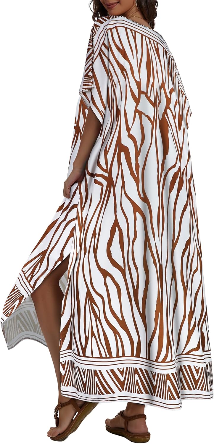 Kaftan Dresses for Women Plus Size V Neck Caftan Long Batwing Sleeve Swimsuit Cover Up Beach Swimwear - Image 7