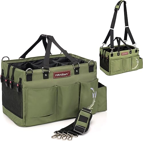 Miniatura 13 de FifthStart Organizador de limpieza multiusos con cintura, correa para el hombro, base de malla y 9 bolsillos, organizador de pañales fácil de