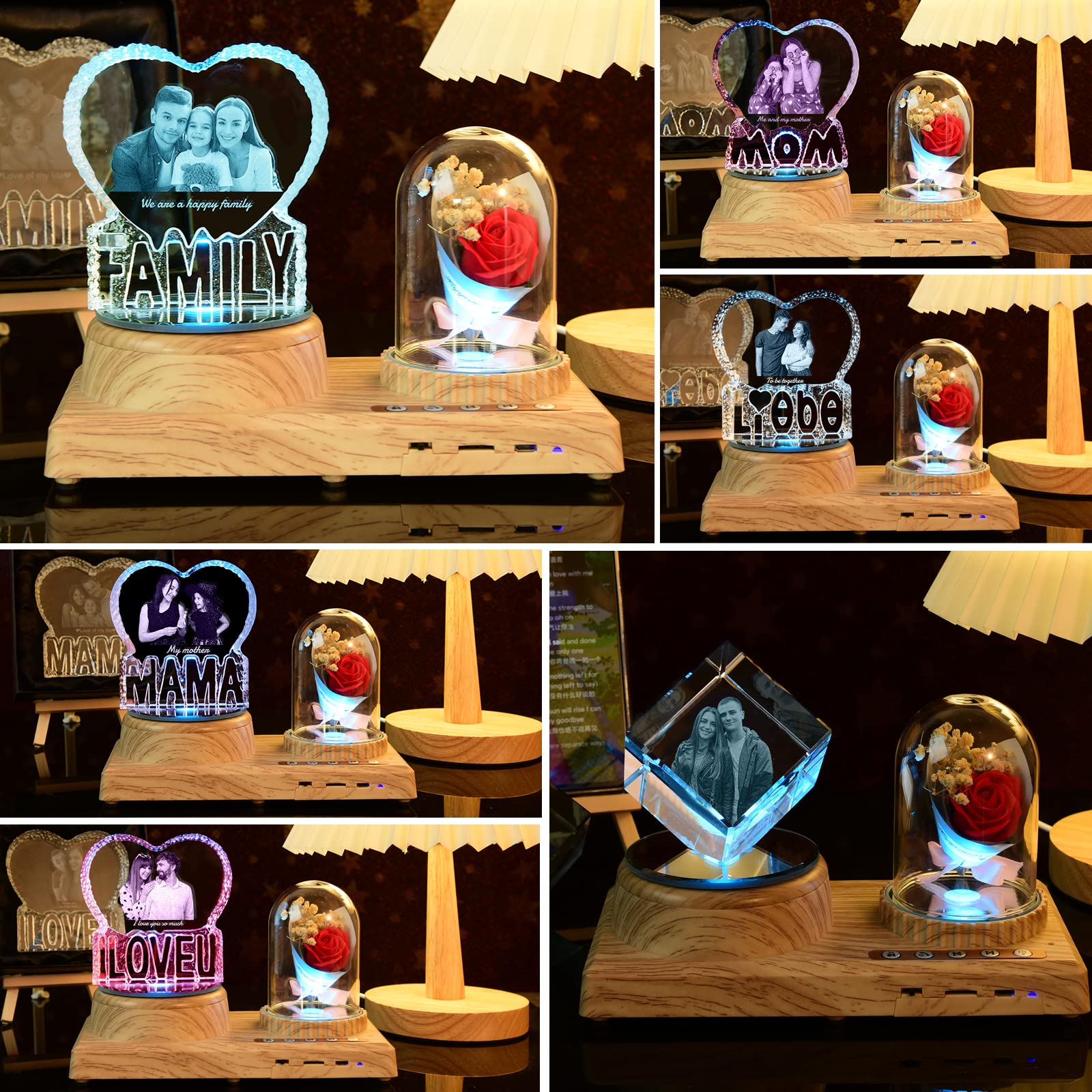Lampada Notturna 3D Personalizzata A Forma Di Cuore – Base In Legno E Acrilico – Con Foto E Testo Incisi – Luce LED USB – Regalo Romantico Per Anniversario, Coppie, Fidanzati