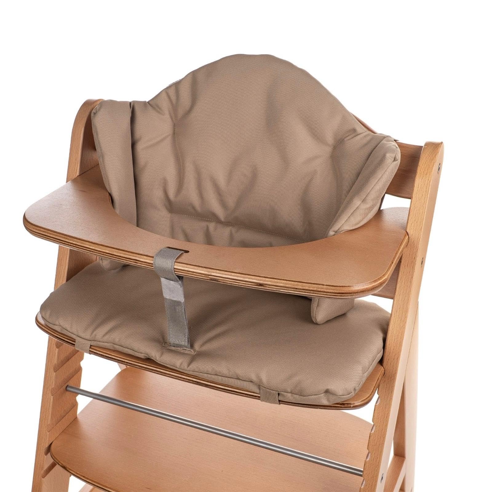 aMami Zweiteiliges Sitzkissen für Hochstuhl Hauck – Handgefertigt – Wasserdichtes Oxford-Gewebe – Antiallergisch – Bequemes Polster mit Klettverschluss - Cappuccino