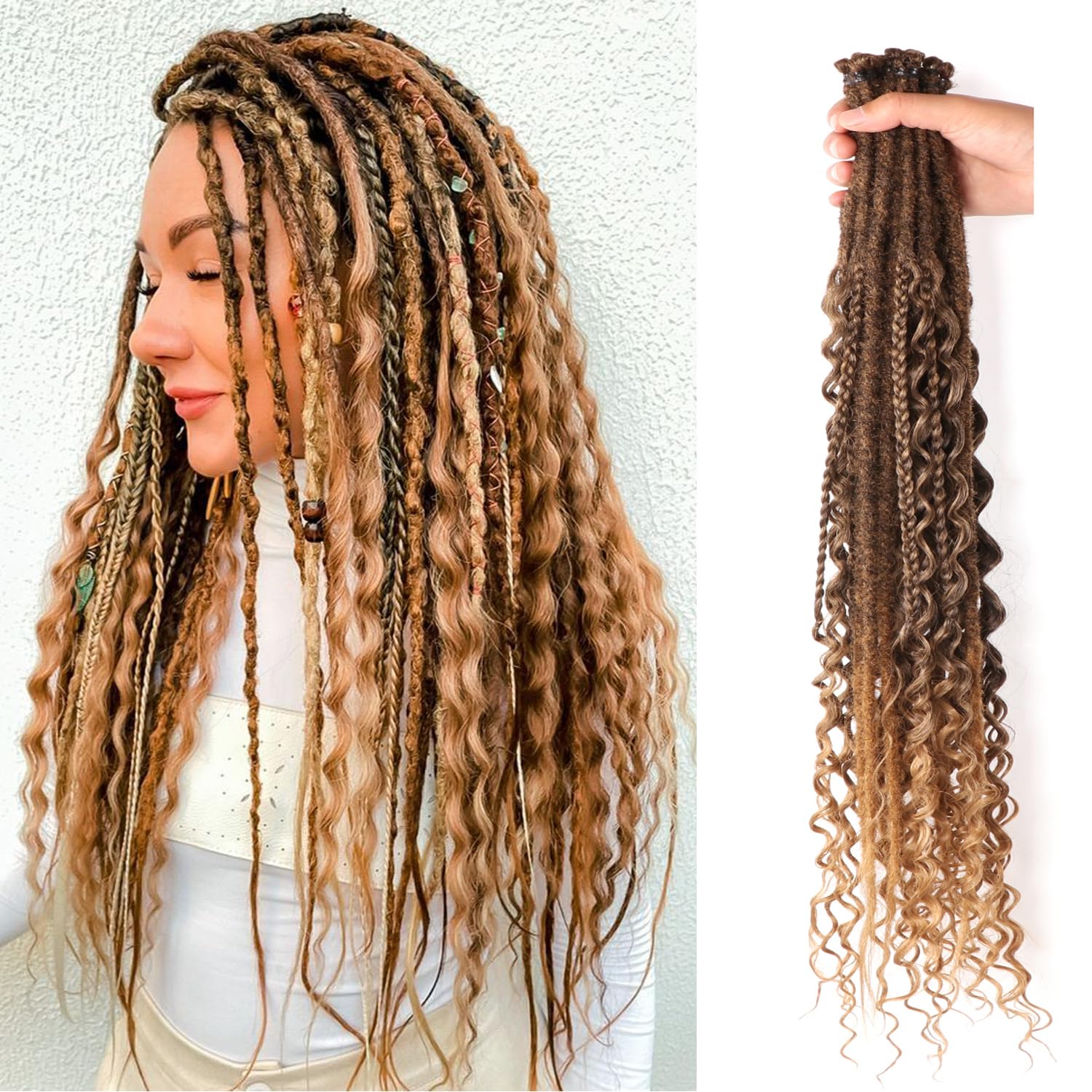 24 Inch Synthetic Dreadlock Extensions Hippie Single Ended Dreads 0.6 cm Width Loc Extensions Reggae Style Crochet Hair for Women (T1B/27