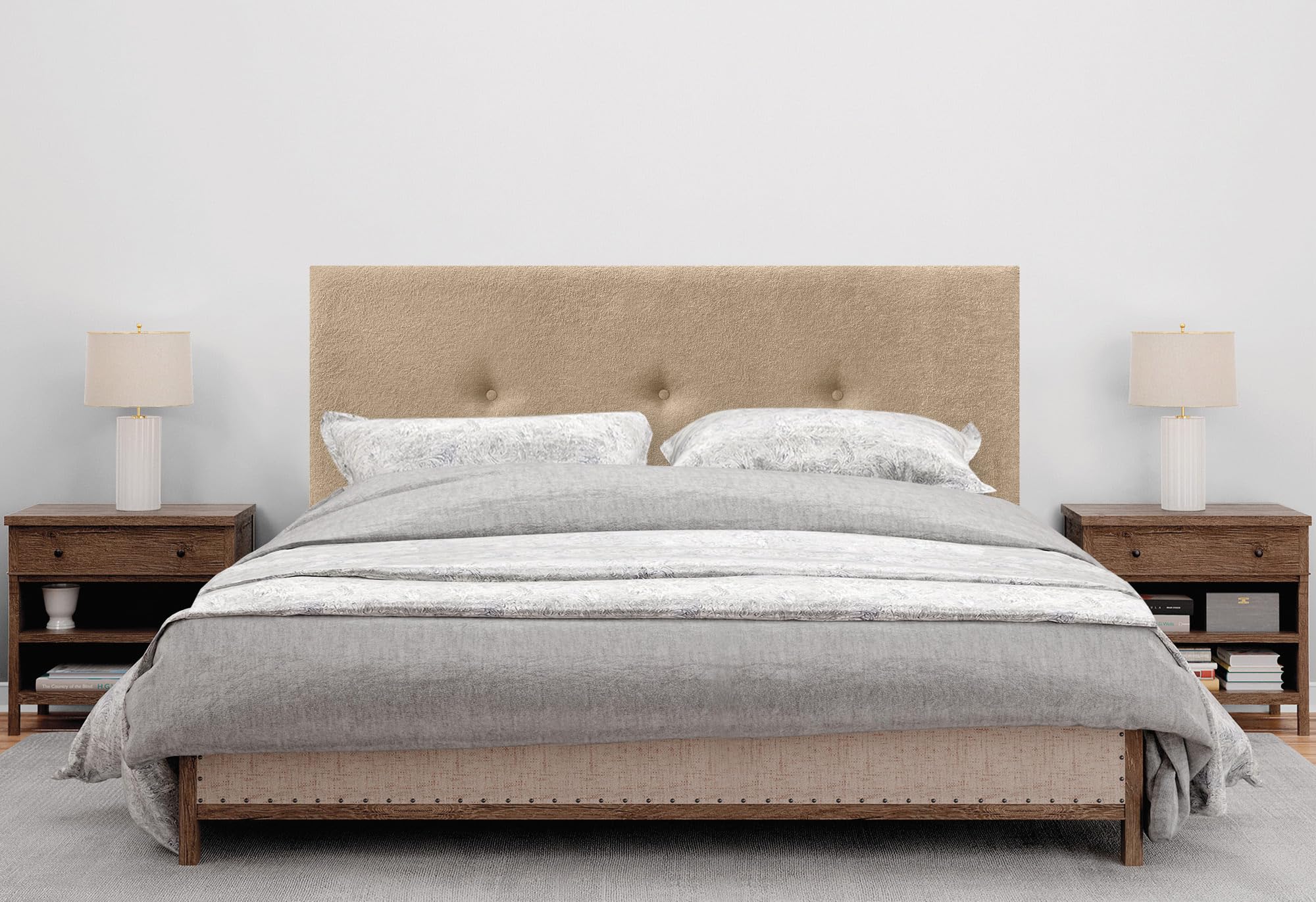 DHOME Cabecero Acabado Toalla Soft Liso con Botones y Patas Cabezal Tapizado Cama Dormitorio Alcolchado (Tierra, 90cm)