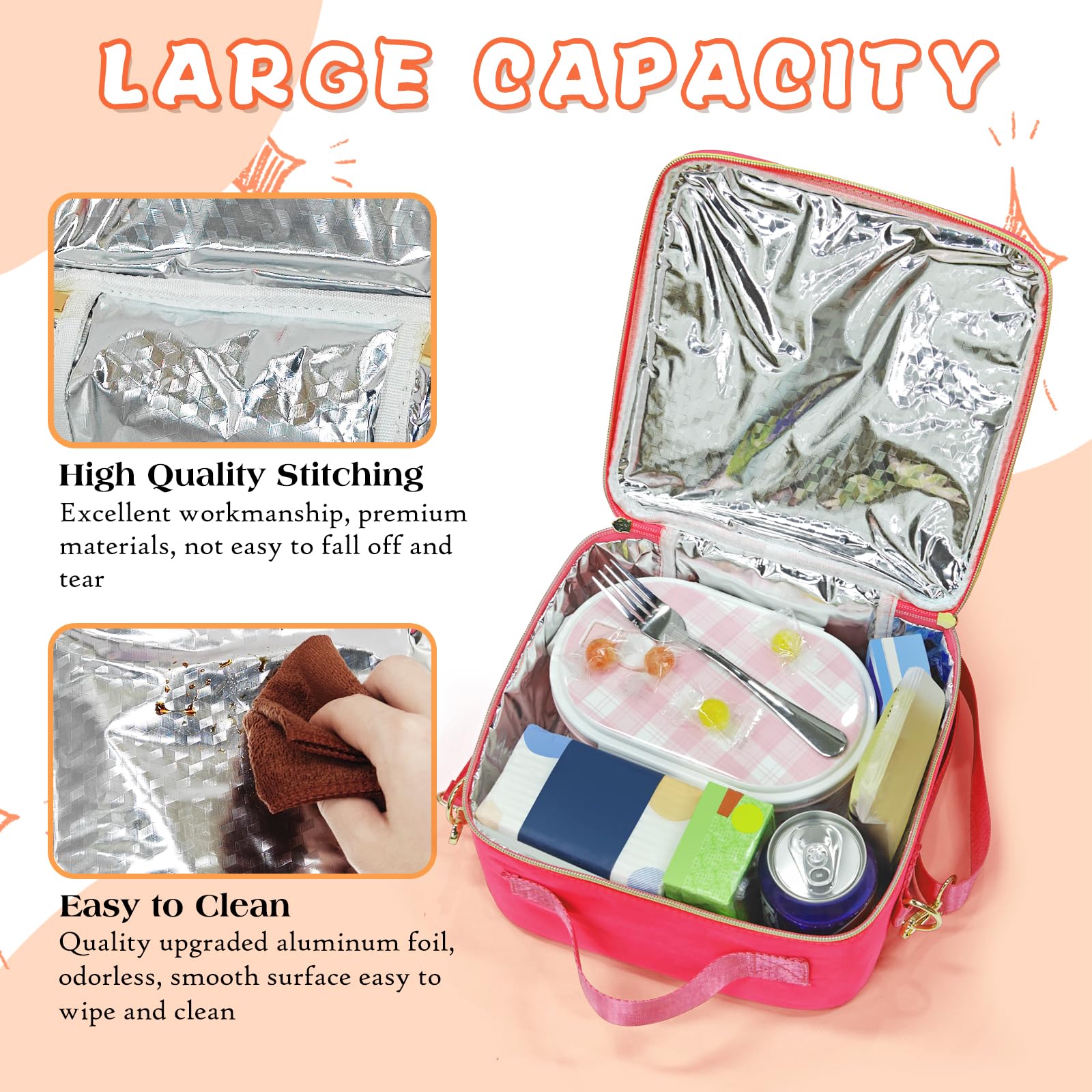 Dinarno Sac à Déjeuner Isotherme Pour Filles, Garçons, Adolescents