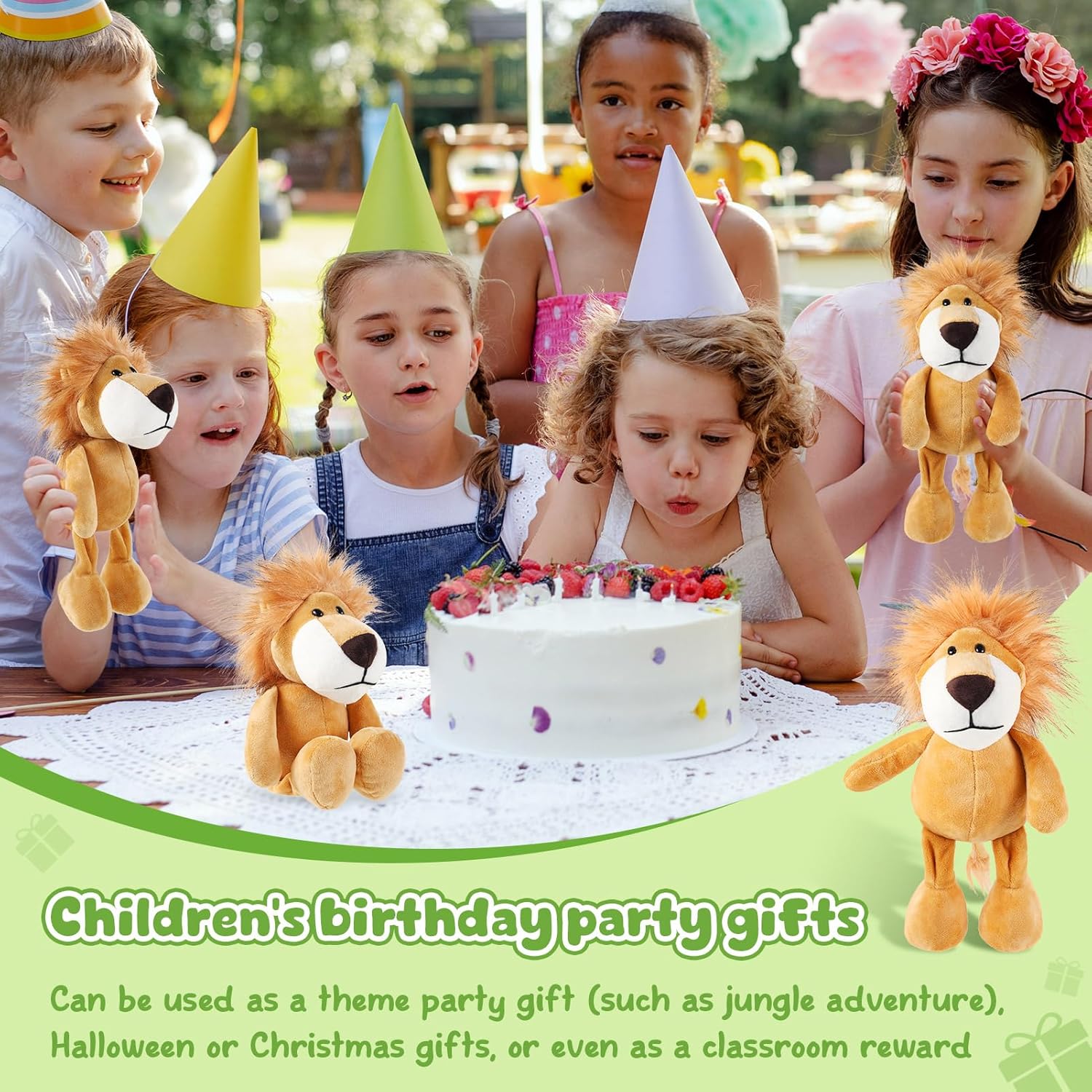 6 Pcs Safari Stuffed Animals Bulk Lion Elephant Monkey Tiger Toy Plush Zoo Animals Junble for Boy Girl Gift Animal Themed Parties Baby Shower Favor(Lion)