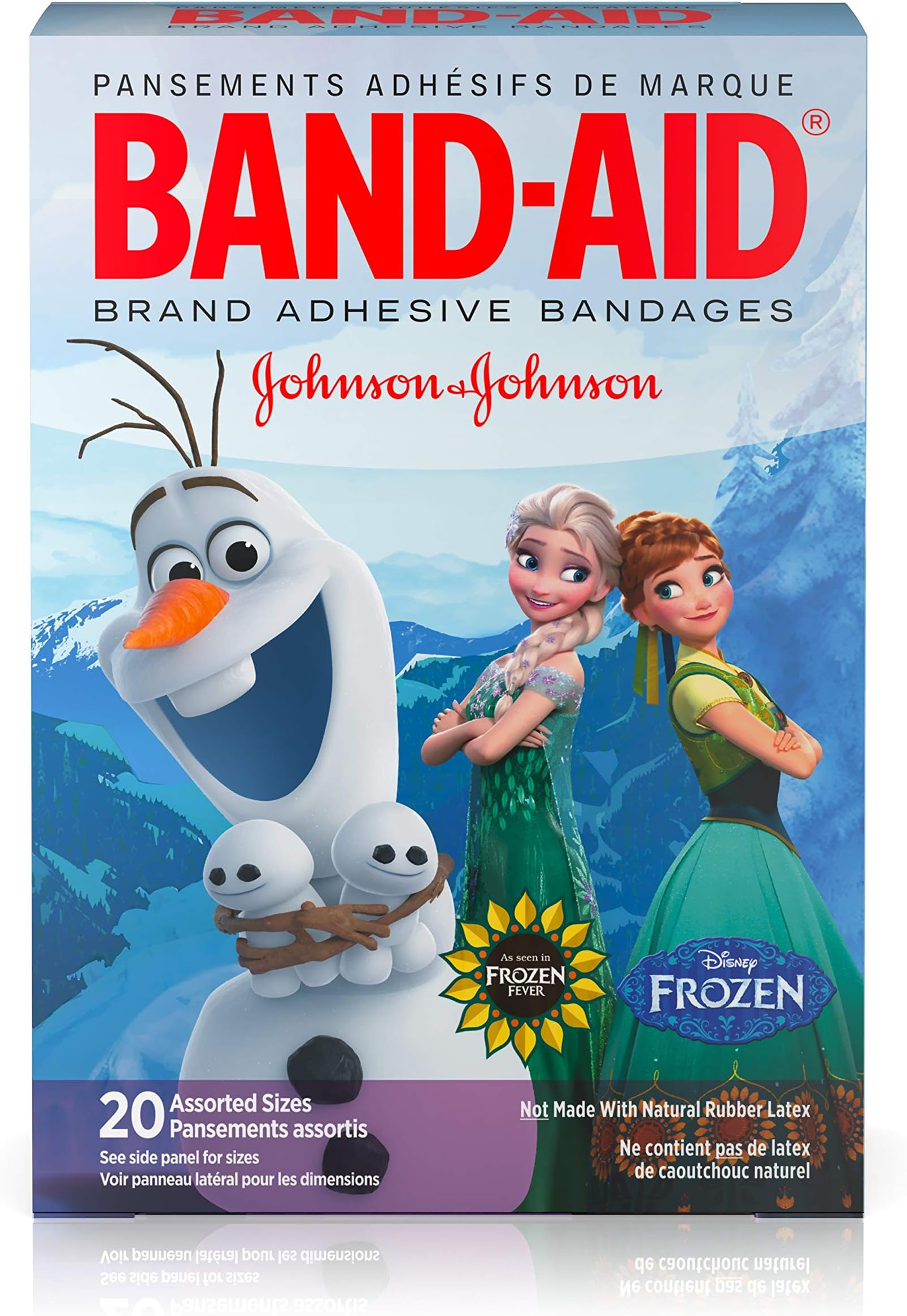 Band-Aid Brand Adhesive Bandages for Minor Cuts and Scrapes, Featuring Disney Frozen Characters, Assorted Sizes 20 ct