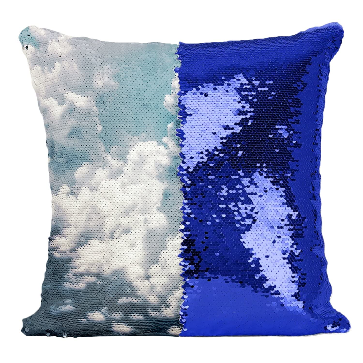 Coussin sequin bleu ciel motif nature magnifique d'été pour décor de salon