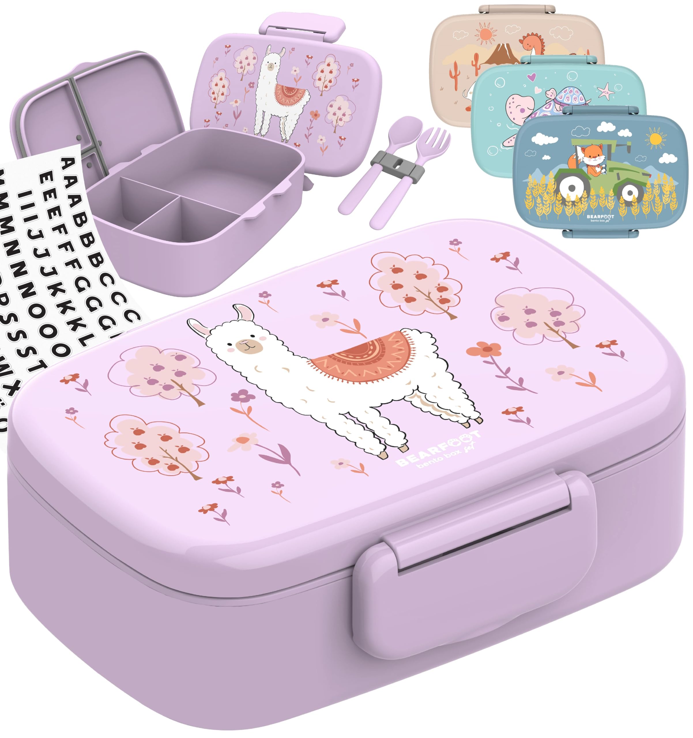 BEARFOOT Brotdose Kinder mit Fächern, BPA frei, Lunchbox, Bento box, Brotbox, Brotdose Mädchen & Jungen, Snackbox, 100% auslaufsicher, Vesperbox für Kindergarten, Schule (Lama)
