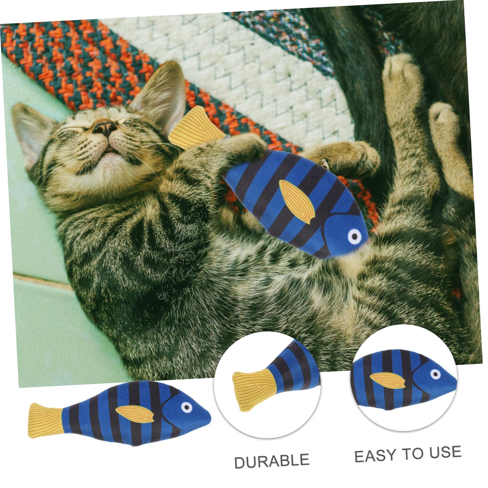 VICASKY Jouet à Mâcher pour Chat en Peluche Herbe à Chat Intégrée Forme Poisson Bleu Tigre Taille Moyenne D’intérieur Jouet Interactif Stimulant Adultes