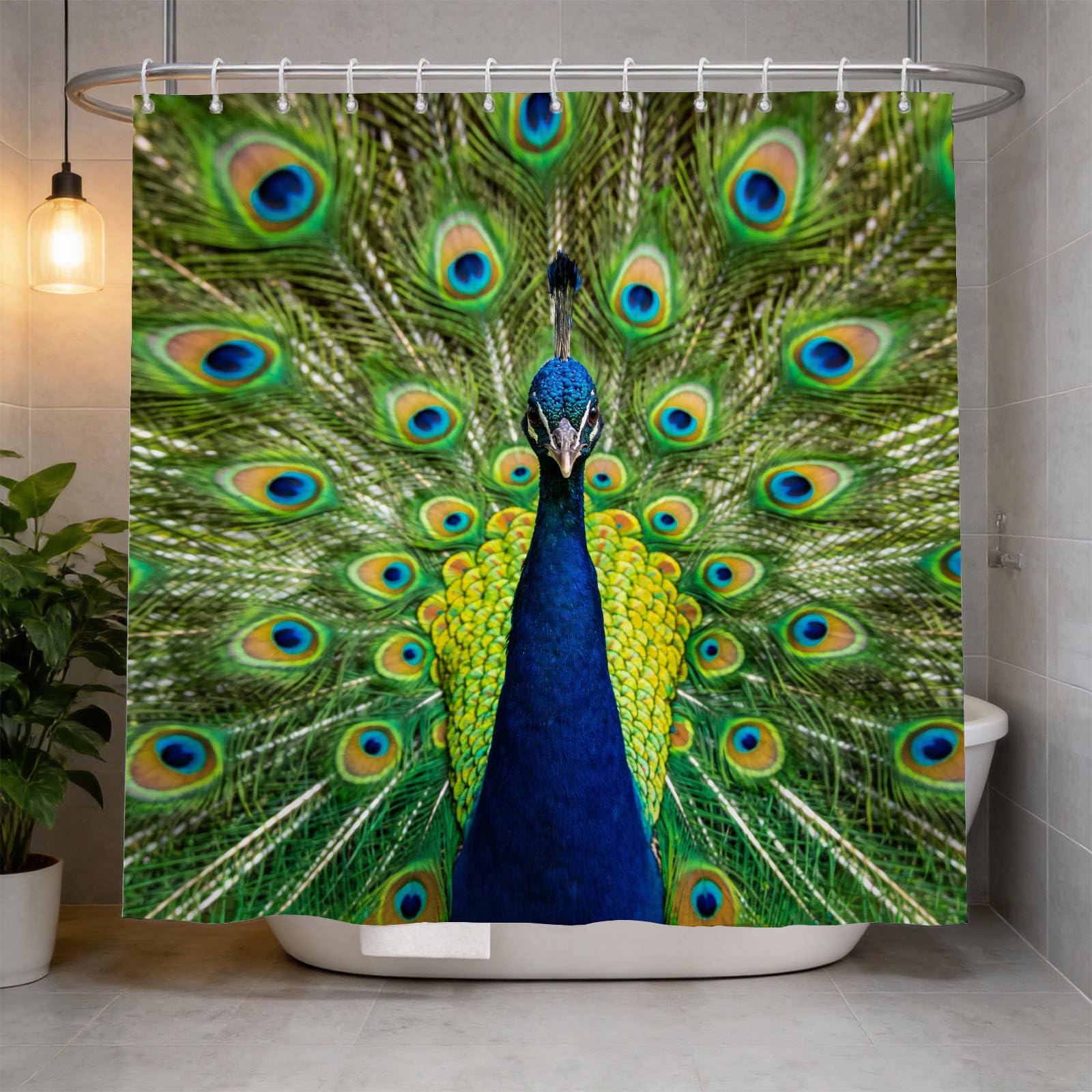 Hongduo 3D Peacock with Open Feathers Shower Curtain for Stalls Bathtubs Animal Bathroom Decor Shower Curtain Set Polyester Fabric Waterproof 180x200cm/71X79 Inch with Hooks