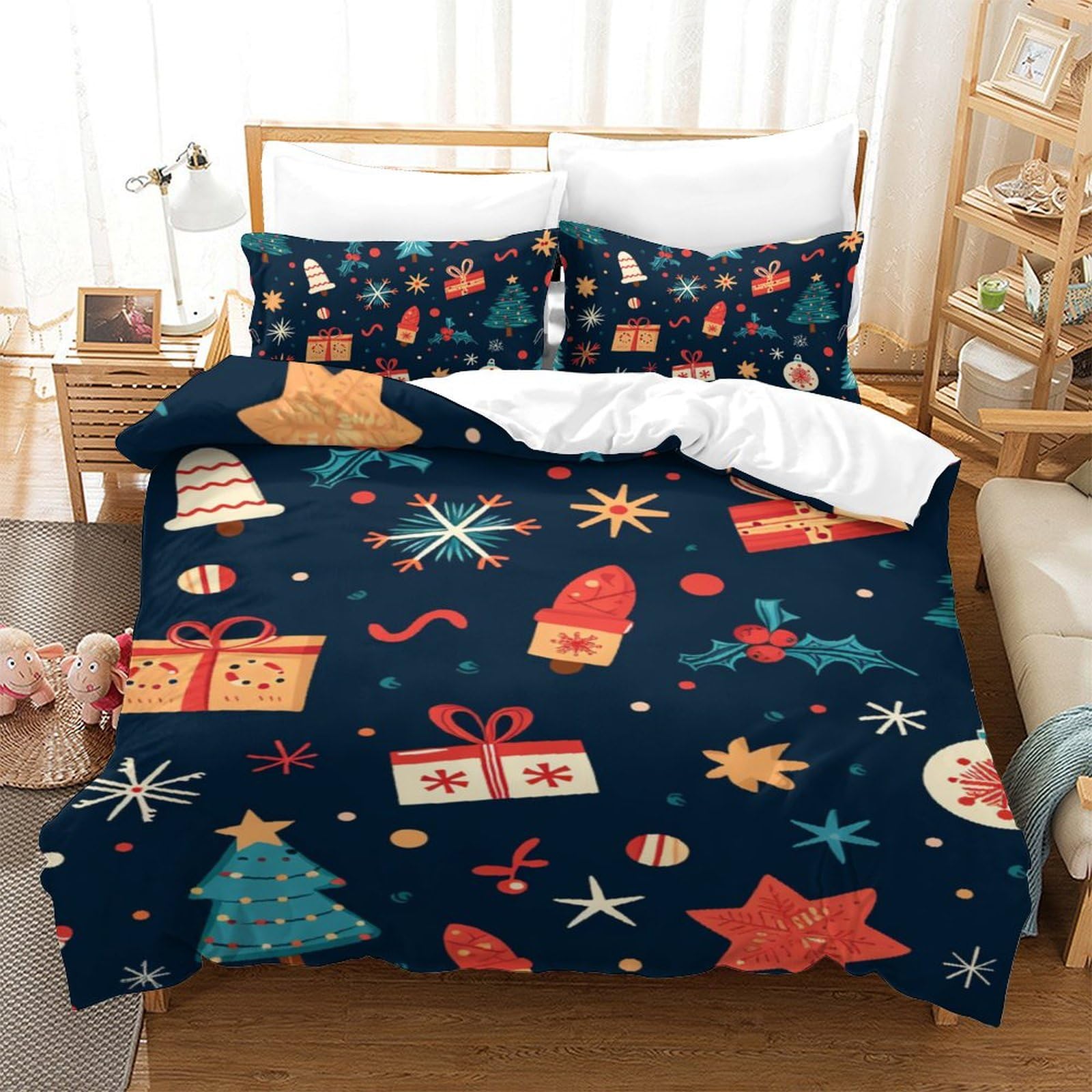 Sets housse de couette lit simple microfibre 140x200 avec taies d'oreiller Noël