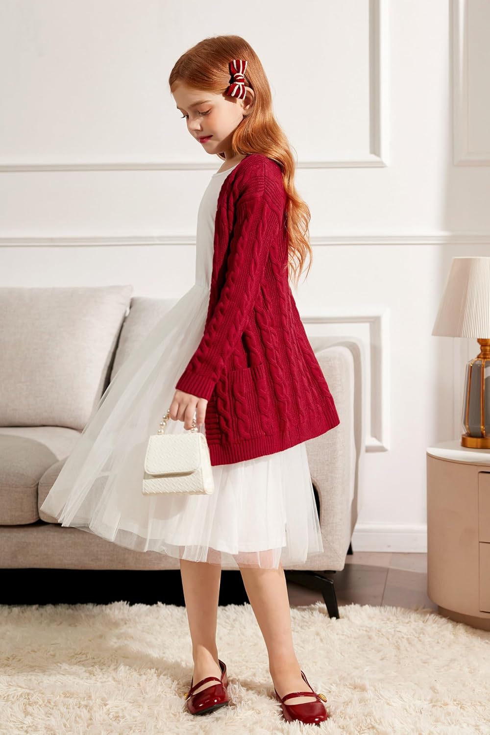 Arshiner Girls Open Front Cardigan Long Sleeve Casual Kids Fall Clothes Solid Thick Chunky Sweater Coat with Pockets - Image 3