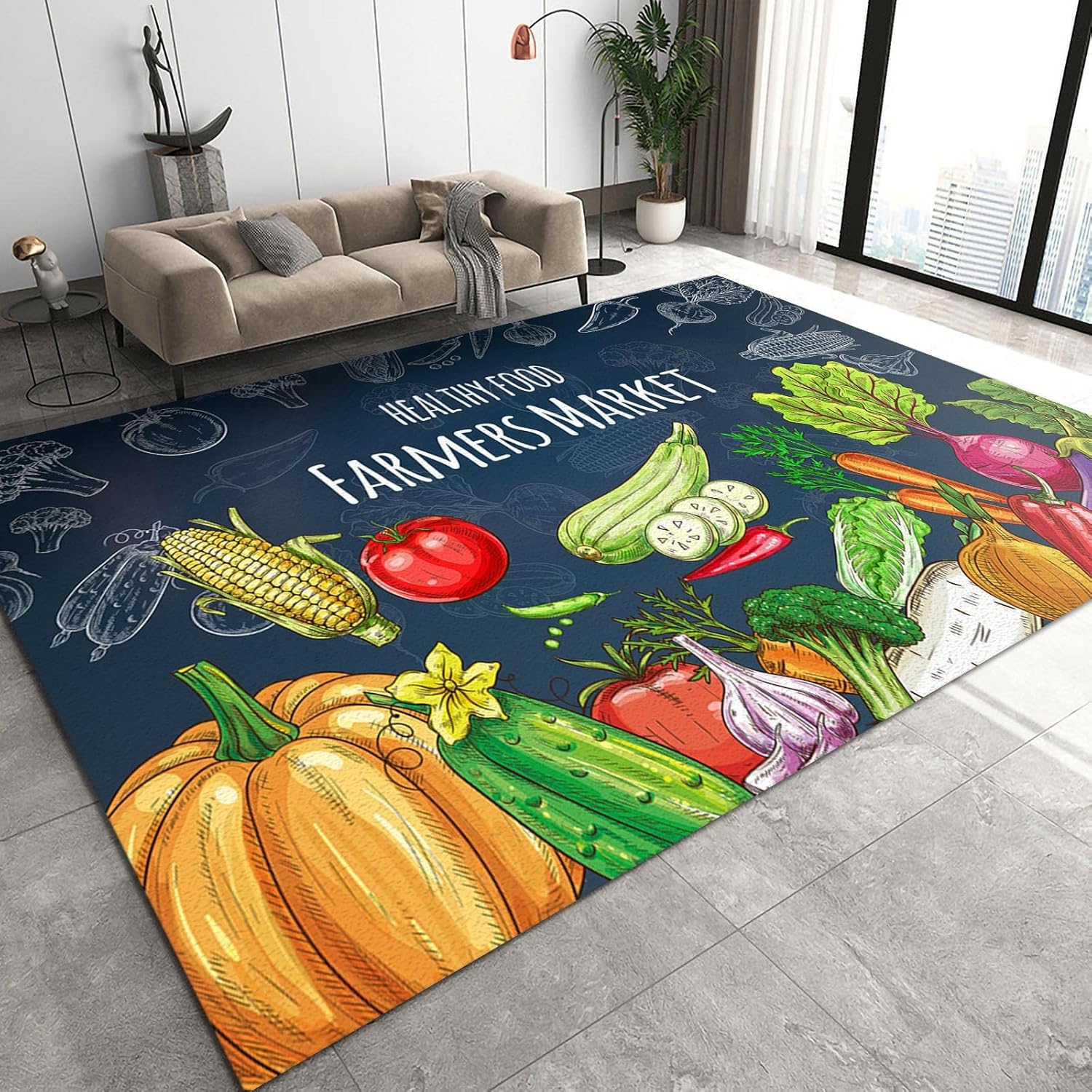HZWLSHUN Abstract Colorful Vegetables and Fruits Area Rug