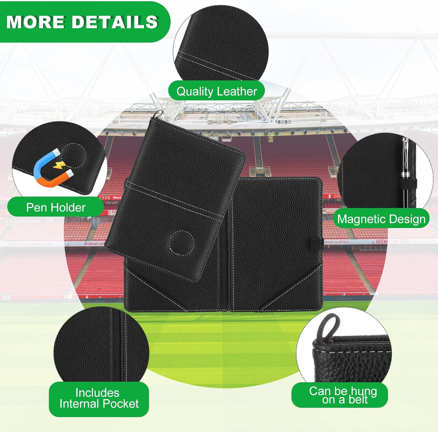 Marspark Official Umpire Lineup Card Holder - Magnetic Leather Professional Referee Card Holder for Soccer Baseball Softball Sports Matches