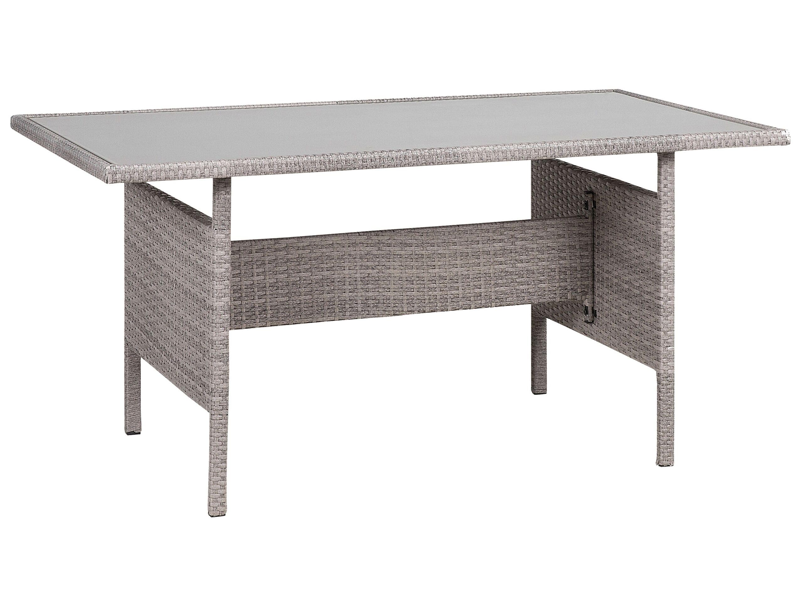 Beliani Gartentisch mit Glasplatte Polyrattan grau 145 x 80 cm Outdoor Tisch VITERBO
