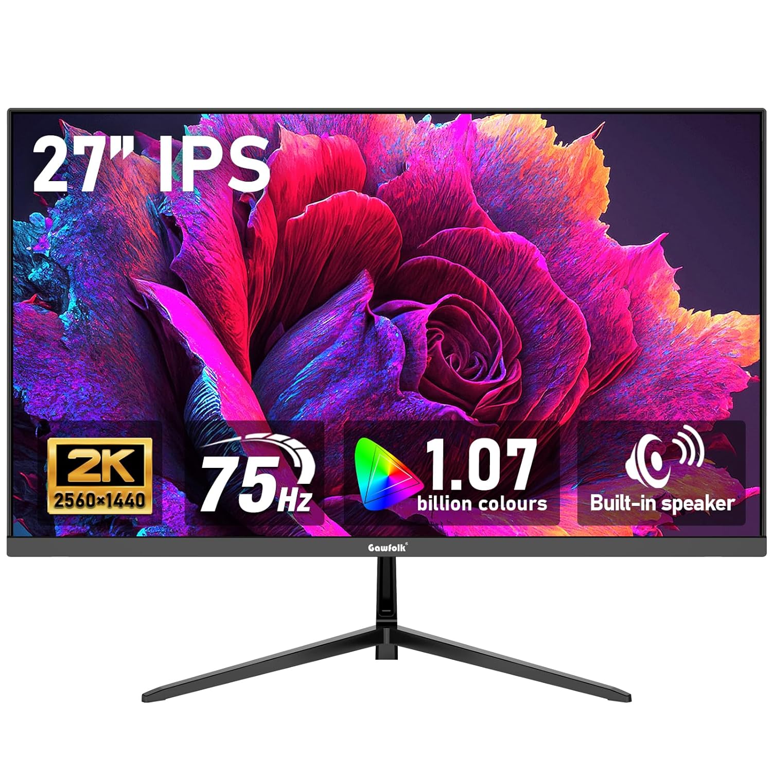 Gawfolk 27 inch IPS 2K QHD 2560 1440 Computer Monitor 75Hz Gaming PC Screen 1ms Adaptive Sync 100