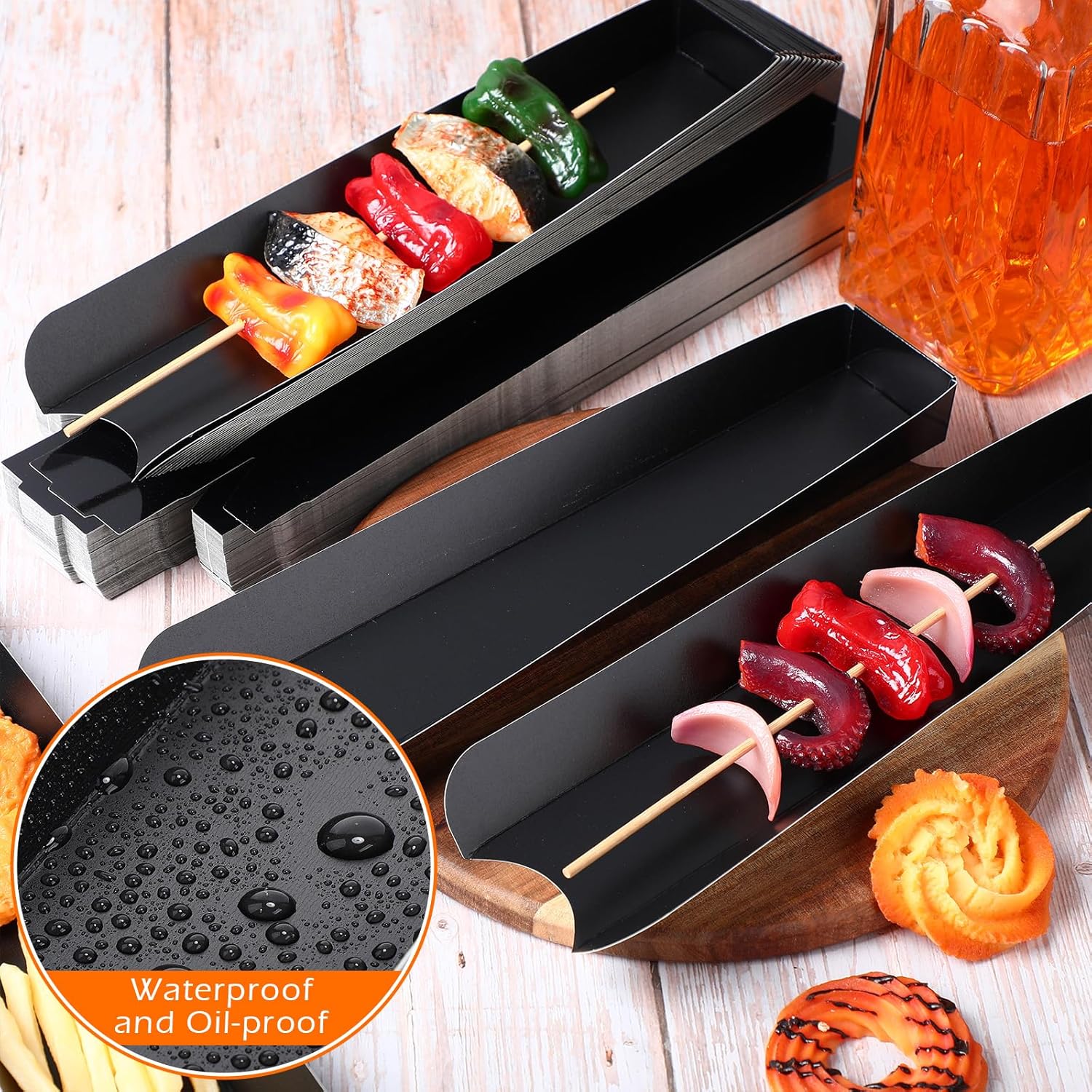 Layhit 300 Pcs Hot Dog Trays Disposable 11.8 x 2 x 1.2 Inch Open Hot Dog Containers Paper Serving Trays Hotdog Holder for Nachos Tacos Fries BBQ Festivals Party Greaseproof (Regular,Black)