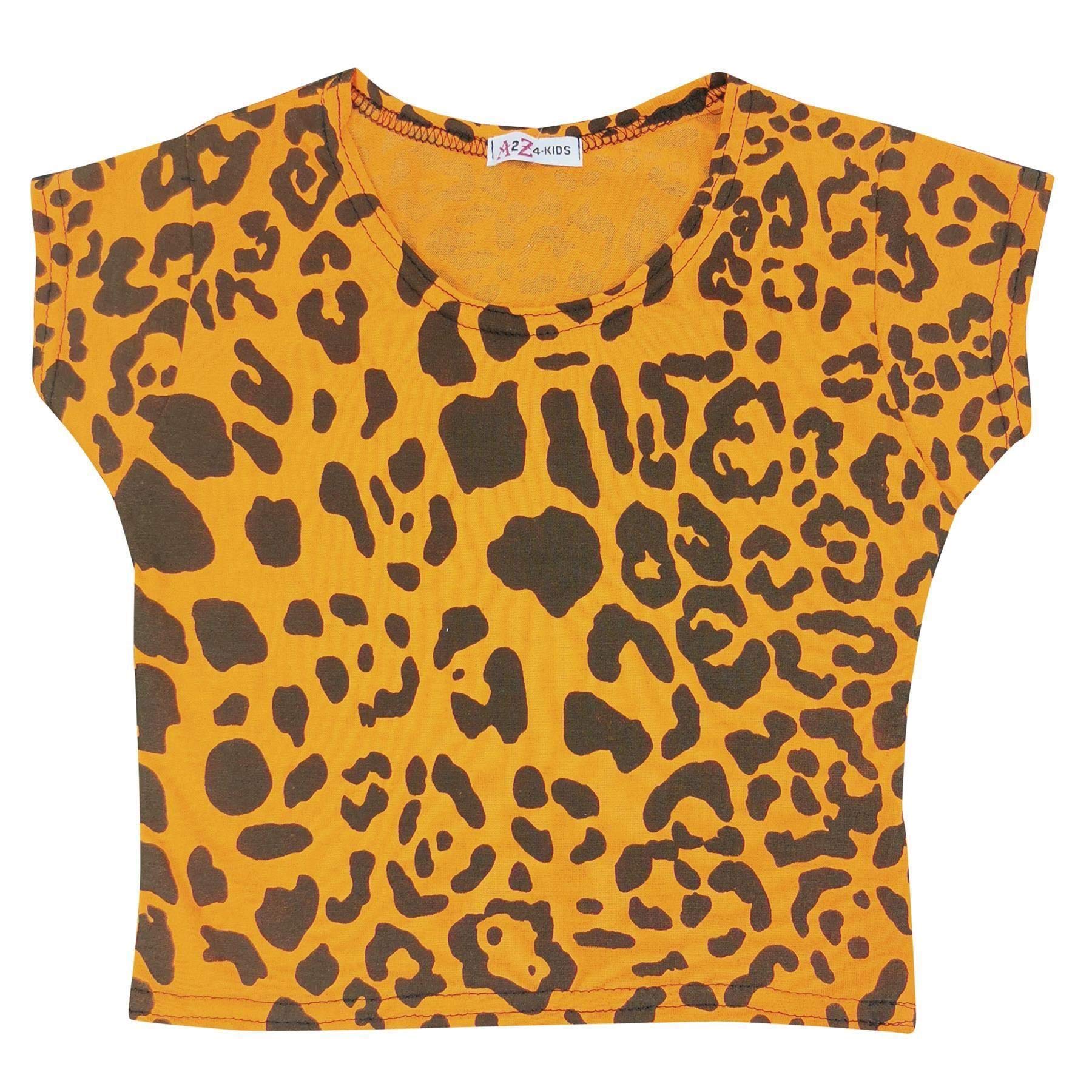 A2Z 4Kids Girls Crop Tops Leopard Stylish Trendy T-Shirt - Leopard 260 Crop Top Neon Orange 13