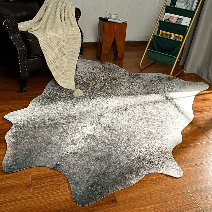 Rtizon Faux Cowhide Rug for Living Room, 5.2 x 6.2 Feet