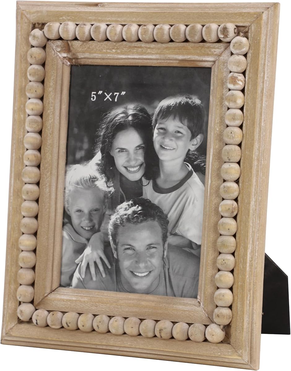 Marco de fotos de 1 ranura con cuentas de madera, 8" x 1" x 10", marrón claro / Marco de fotos casero con cuentas adornadas Marco de fotos de 1 ranura