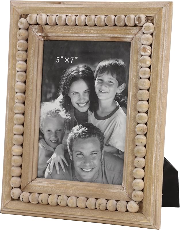 Marco de fotos de 1 ranura con cuentas de madera, 8" x 1" x 10", marrón claro / Marco de fotos casero con cuentas adornadas Marco de fotos de 1 ranura