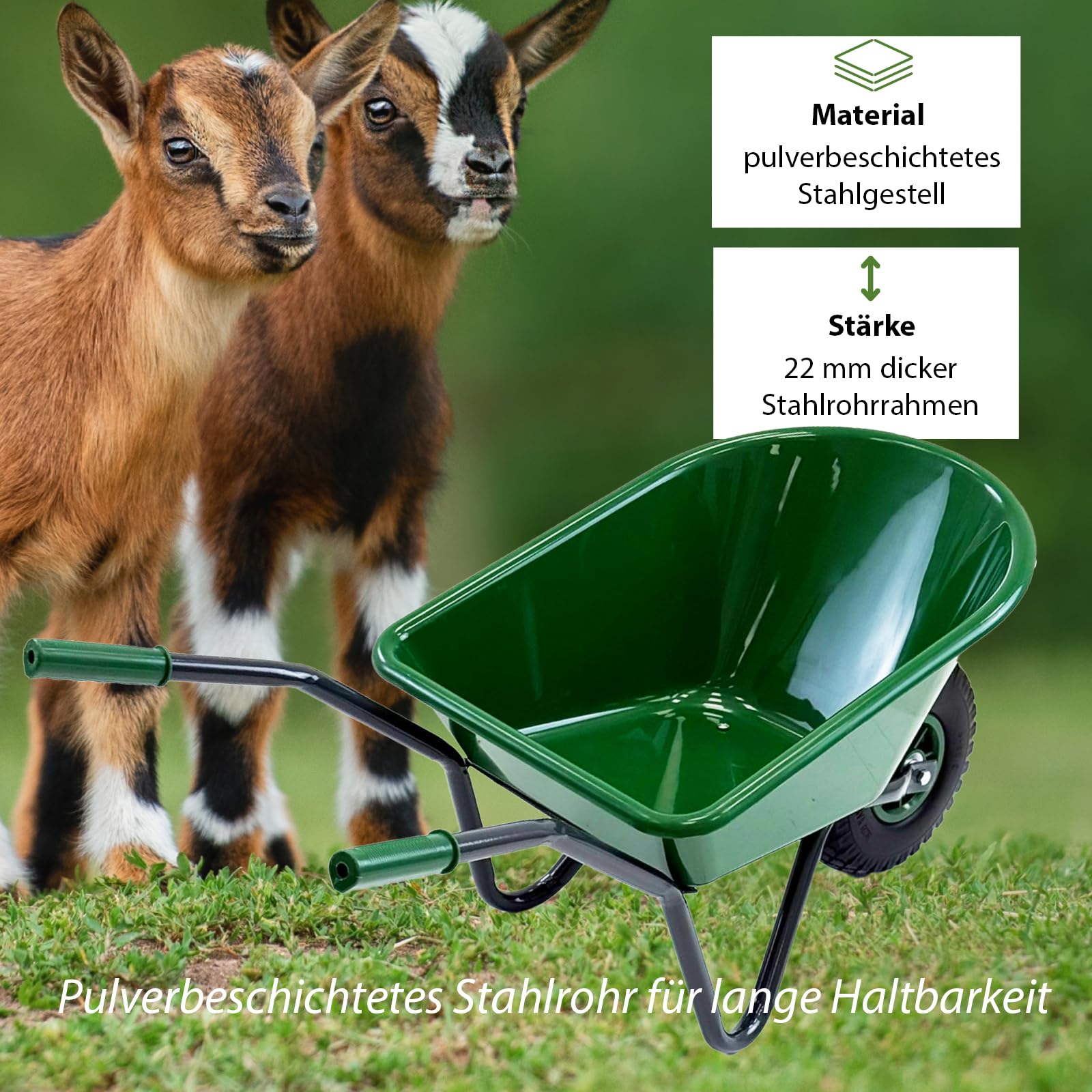 TRUTZHOLM Kinderschubkarre Uni 3,6 kg 40 kg Traglast Stahl Kunststoff grün Vollgummirad Schiebkarre Gartenkarre (Uni I grün)
