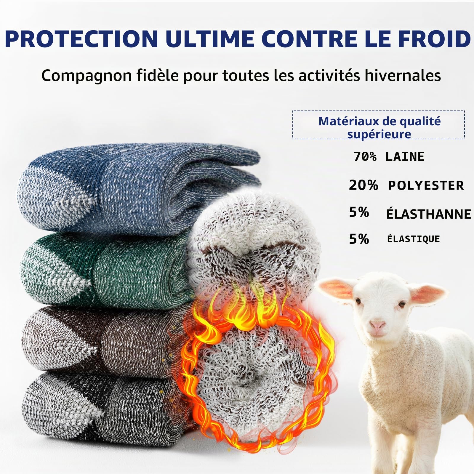 Vihir Lot de 4 paires de chaussettes en laine mérinos pour enfant garçon - Chaussettes de sport chaudes pour l'hiver - Chaussettes d'hiver épaisses pour ski, trekking, randonnée 22-26, 26-29, 39-34,