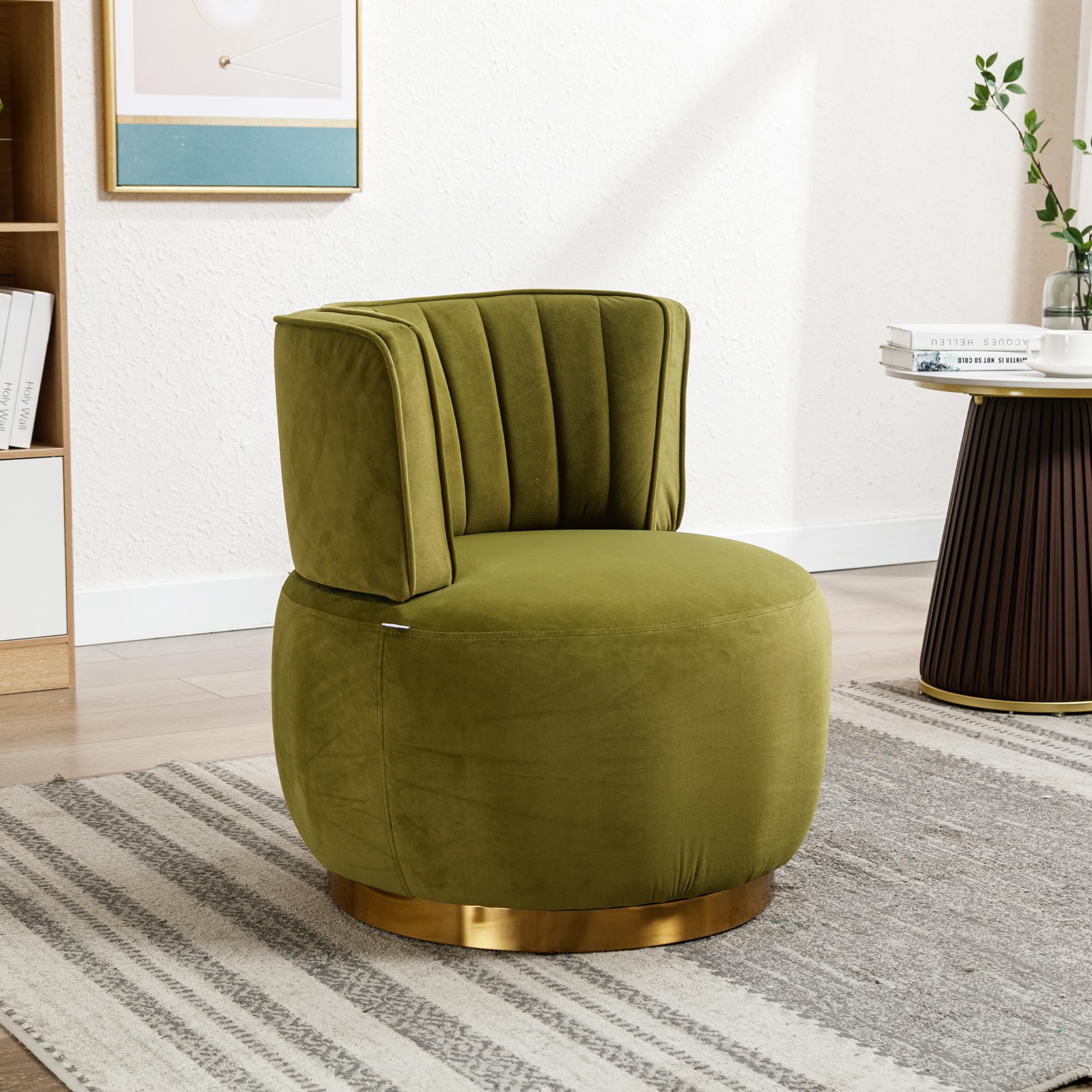 Sedia girevole moderna a 360 gradi, con finitura in velluto morbido, schienale comodo, struttura stabile, adatta per soggiorno, camera da letto, studio, verde oliva
