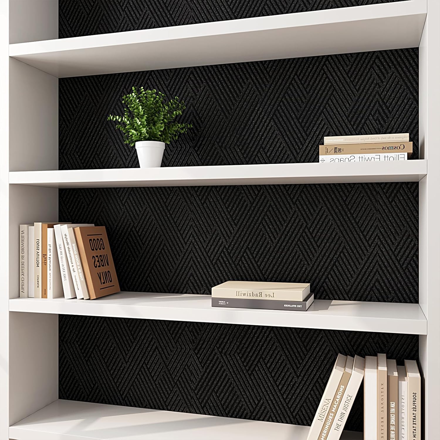Decotalk 30"x120" Textured Peel and Stick Wallpaper Black Geometric - Peel and Stick Wallpaper Textured Black Wall Paper for Bedroom Dark Contact Paper Cabinet Vinyl Wrap, Easy to Use