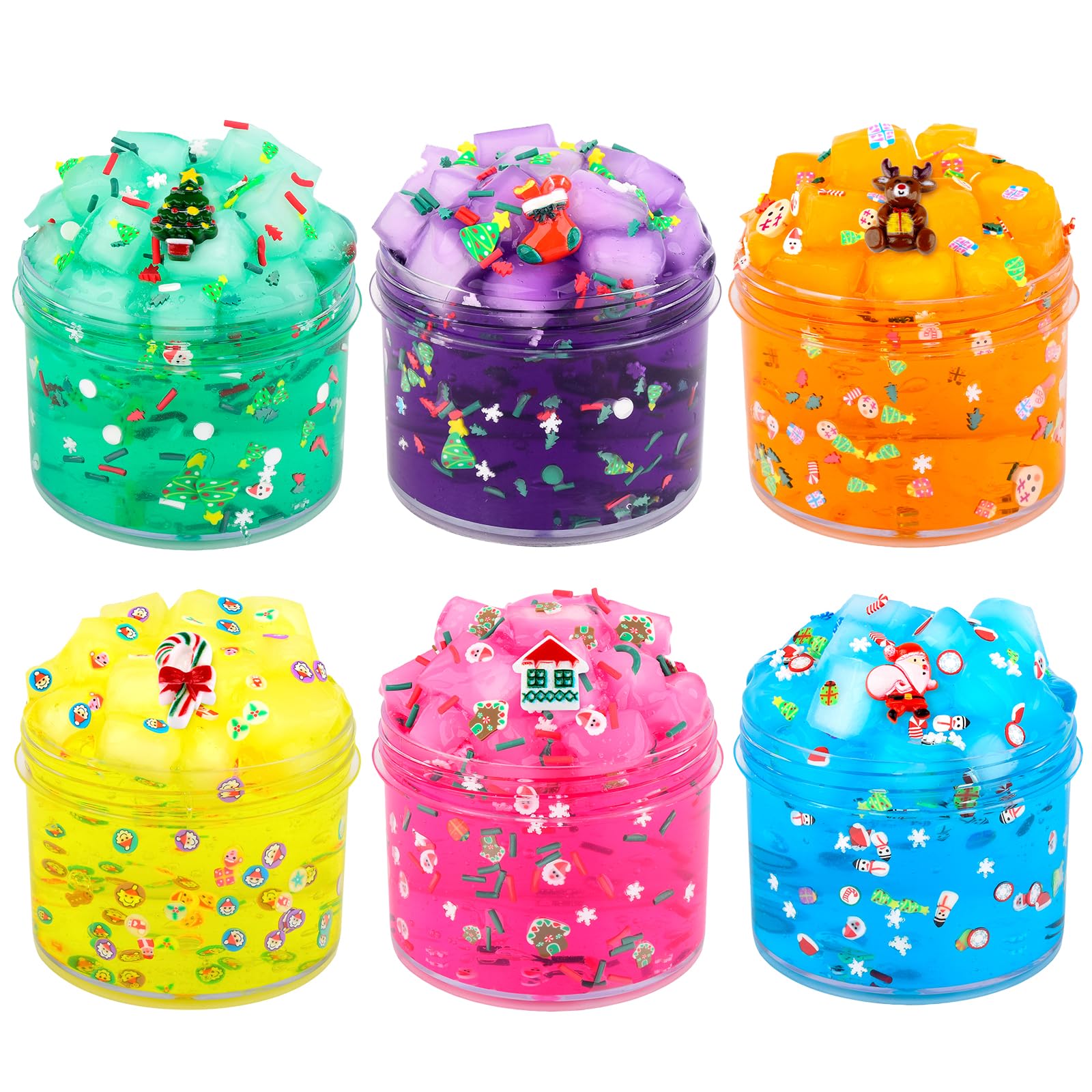 6 Pack Clear Slime kit, Fluffy Jelly Cube Slime Party Favor, Crunchy Crystal Slime for Girls and Boys, DIY Birthday Boba Slime for Kids, Cute Charms Stress Relief Slime Toys, Soft Non-Sticky