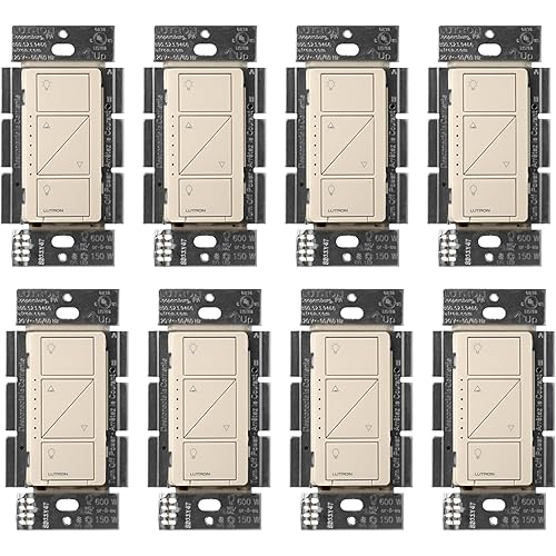 Lutron Caseta Original Smart Dimmer Switch (Lutron Smart Hub Required), for LED Lights, 150 Watt, Single-Pole/3-Way, No Neutral Required, PD-6WCL-LA, Light Almond, 8 Pack