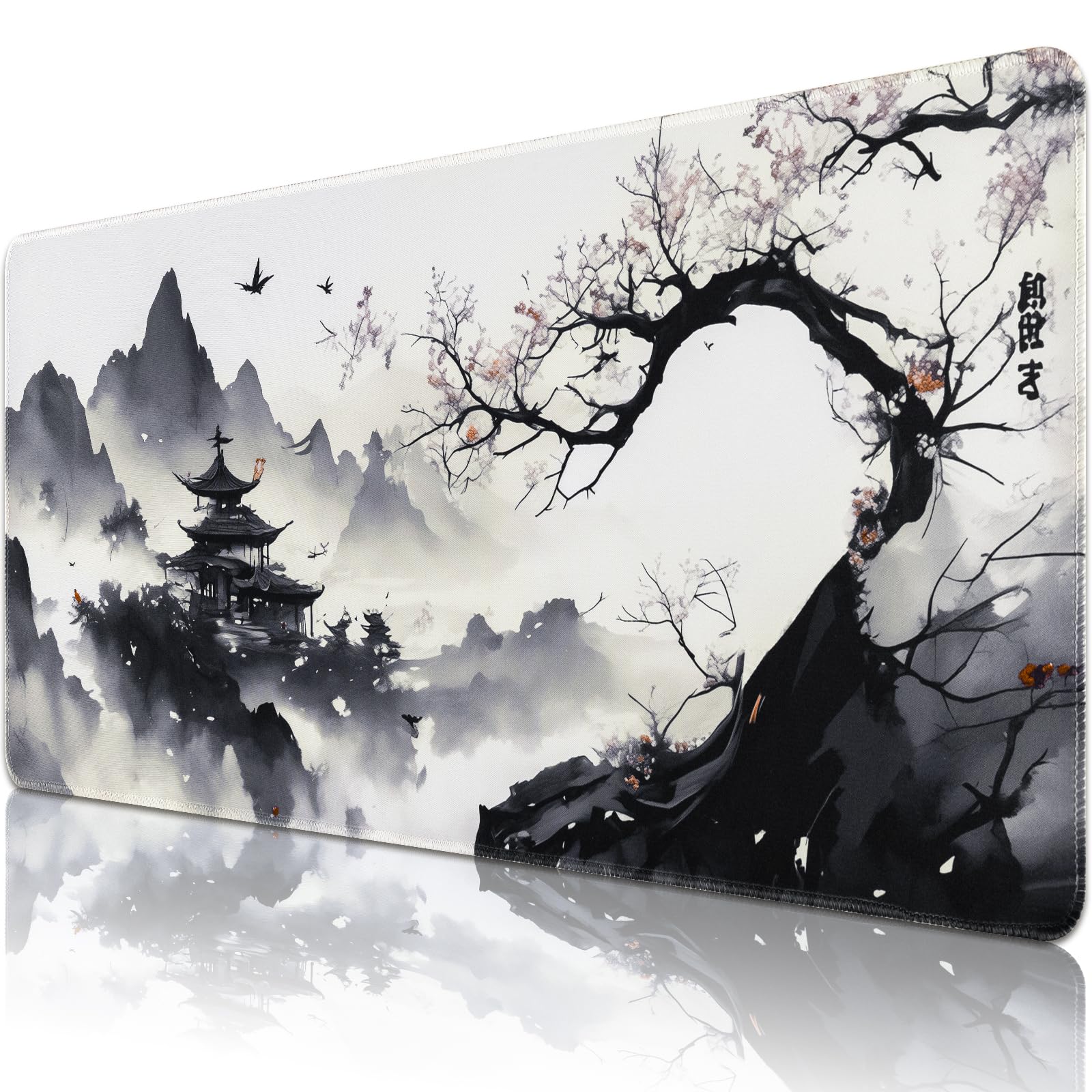 Alfombrilla Ratón XXL Japonesa Grande Gaming 900 x 400 mm, Alfombrilla Escritorio Antideslizante con Base de Goma, Mousepad Bordes Cosidos Impermeable para Oficina Ordenador Juegos&Tapete