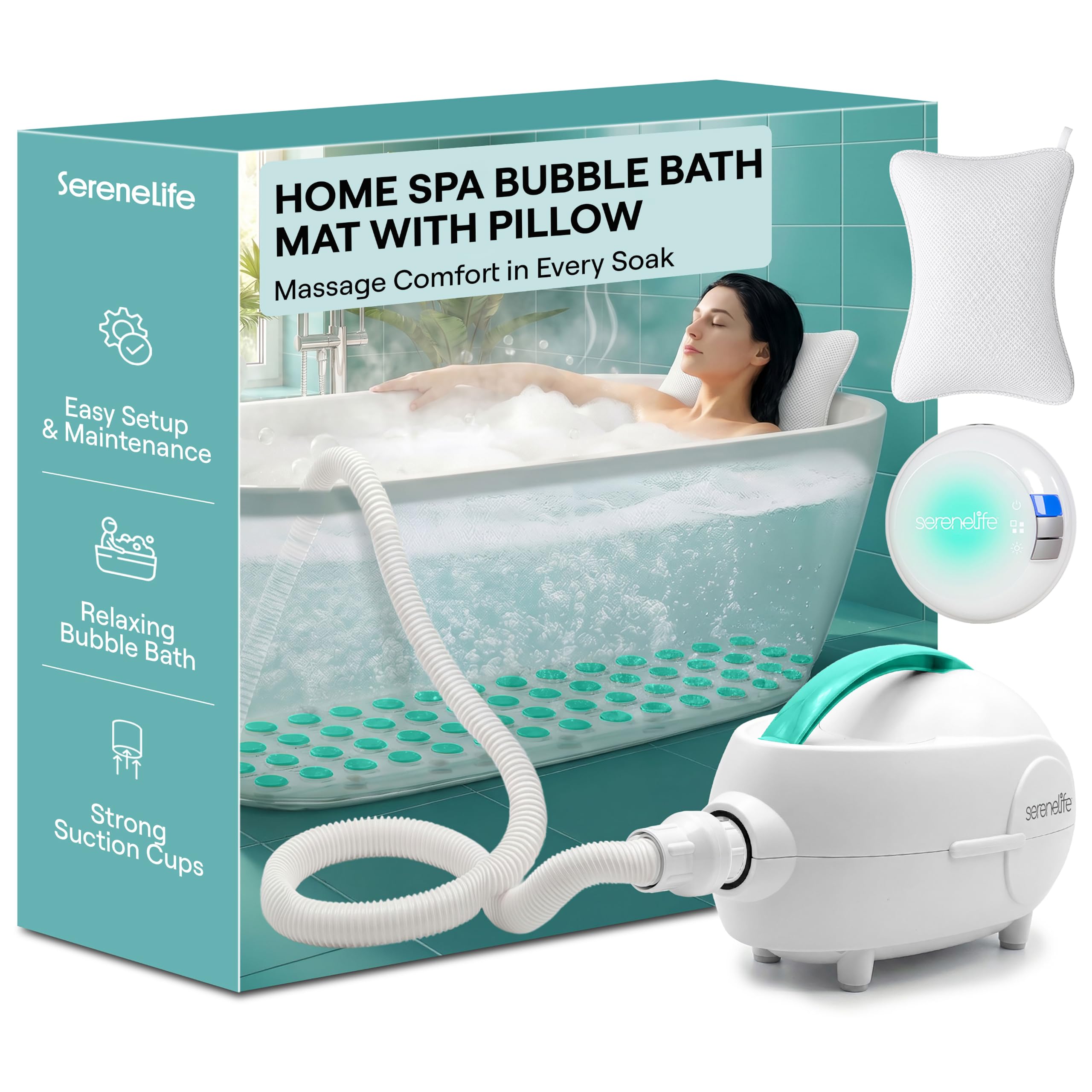 SereneLife Bubble Bath Spa Mat with LED Remote, Bath Jets and Heater โ image 1