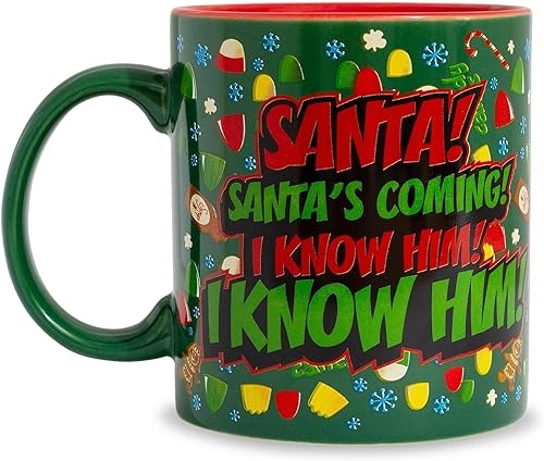 Miniatura 2 de Silver Buffalo Taza de cerámica Elf OMG! Santa's Coming! | Taza de café sin BPA para expreso, té, capacidad para 20 onzas