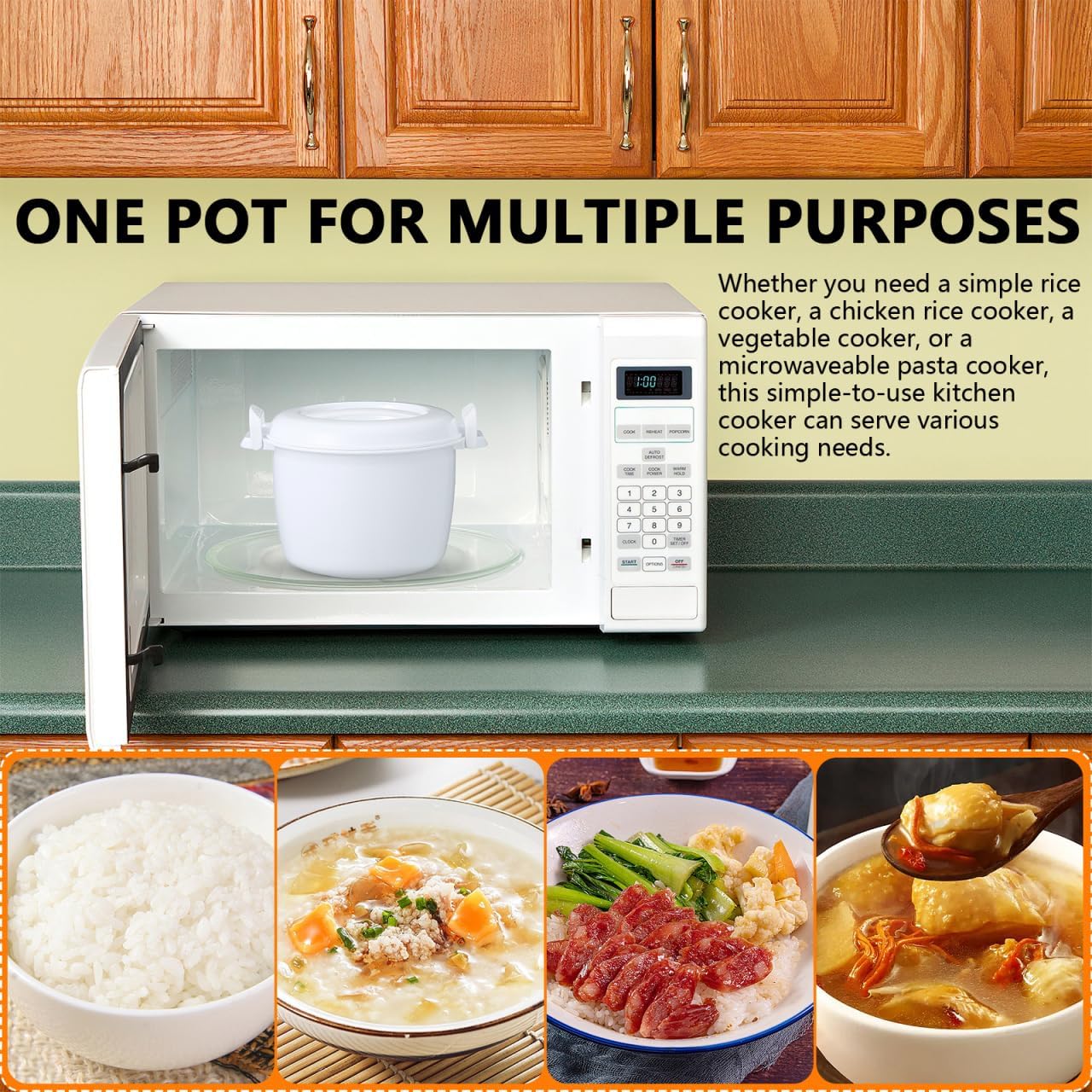 Angoily Microwave Rice Cooker, Rice Cooker Microwave, Multifunctional Plastic for Home Use Steamer Bowl for Vegetables Pasta and Soup Home Kitchen Cooking Container White