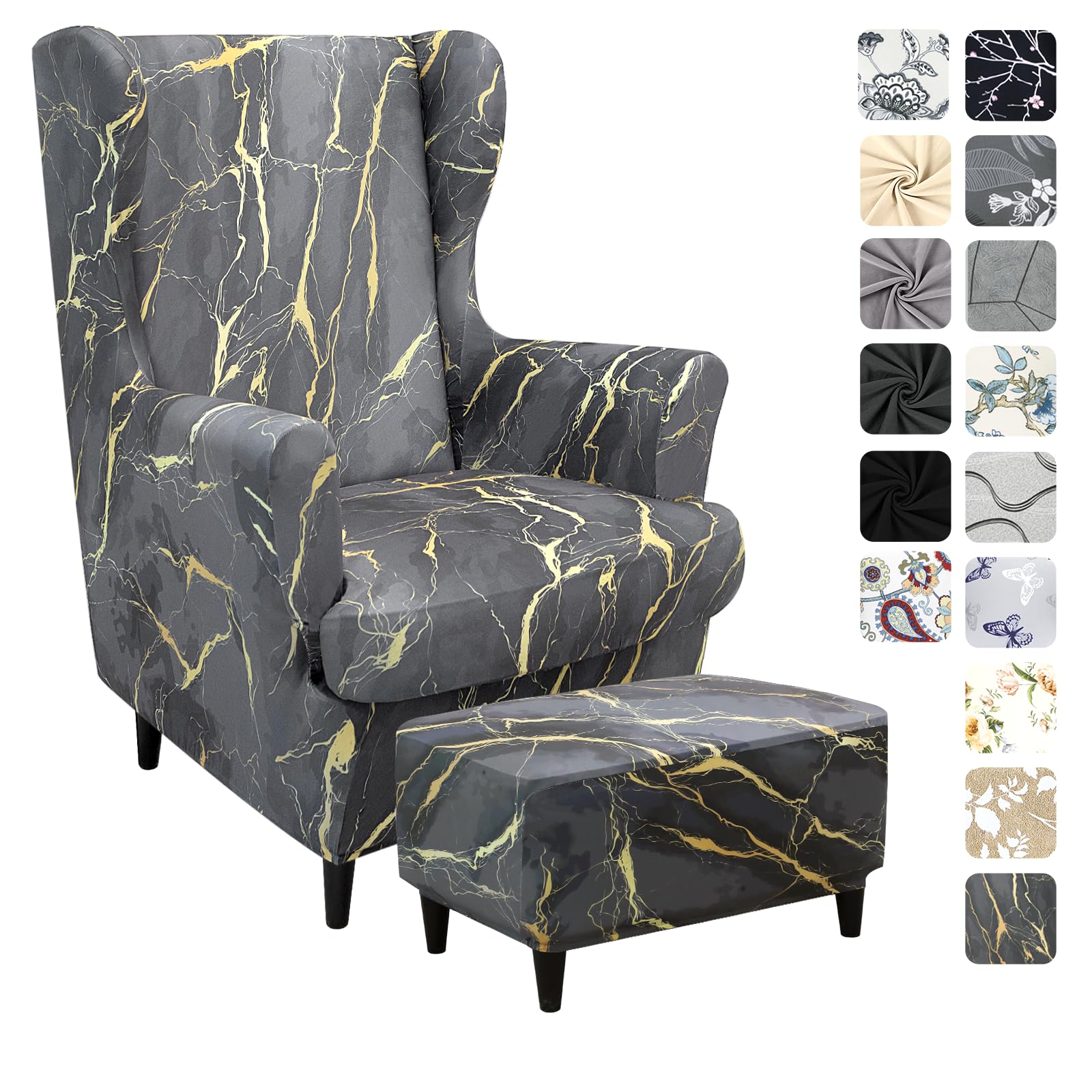 Alishomtll Rivestimento per poltrona, 3 pezzi, con pouf, elasticizzato, coprisedia da spiaggia, tigre, con bracciolo, schienale alto, universale (grigio oro)