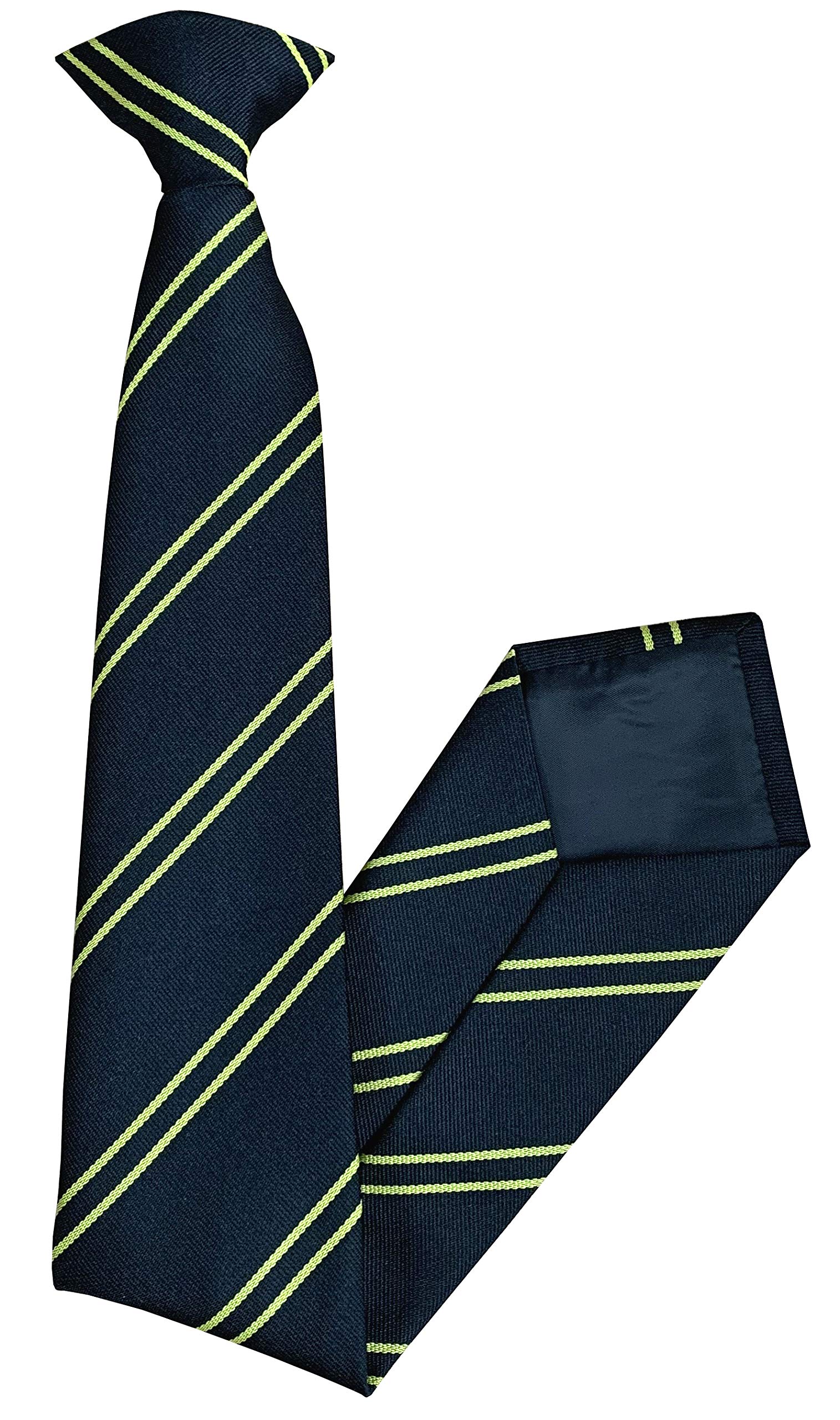 Men's Clip On Tie (Black with Double Gold Stripes)