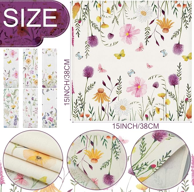 Servilletas de Tela VitalCozy 24 Piezas 15x15 Pulgadas Estampado Floral miniatura 3